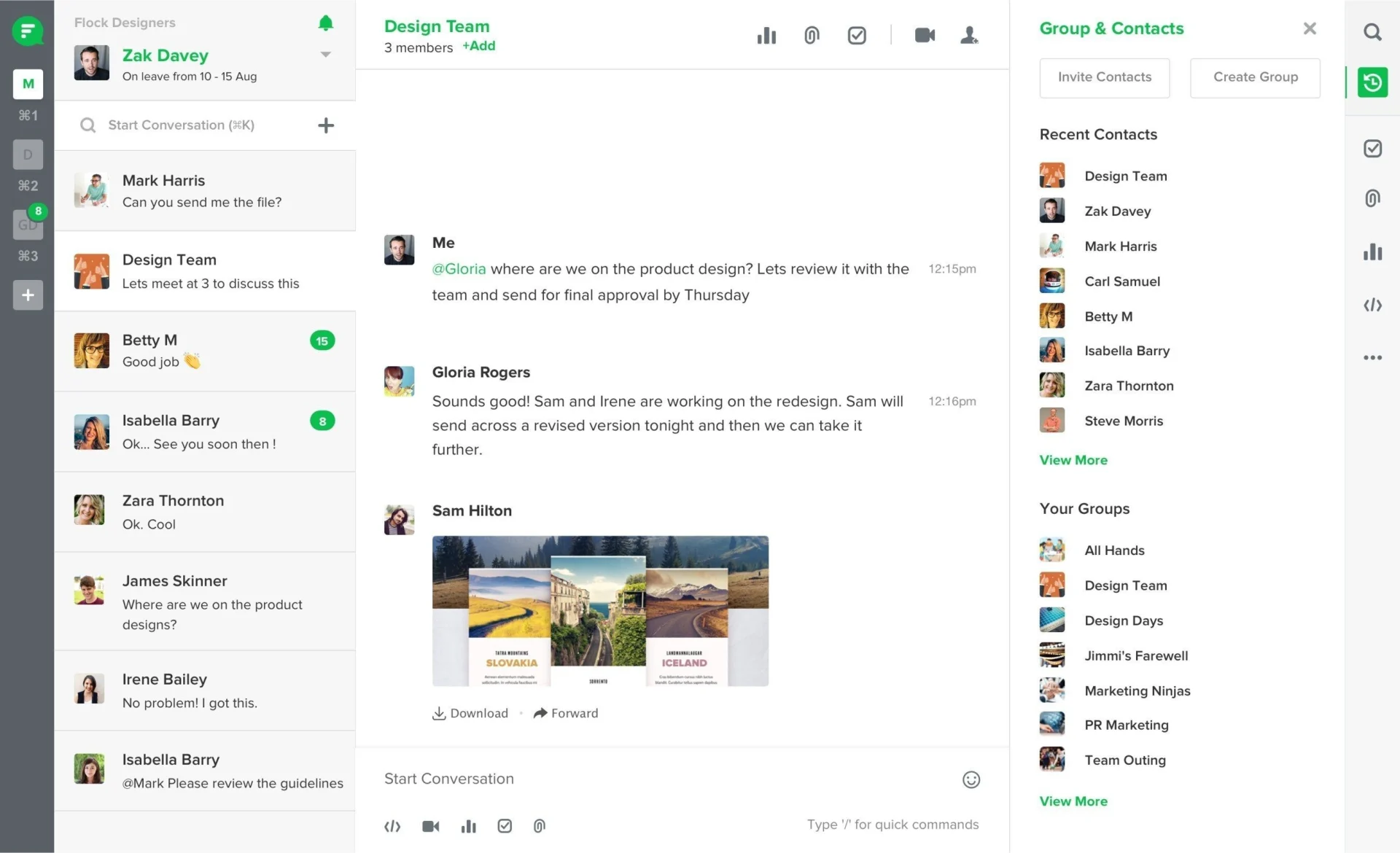Flock is an app for team communication and team collaboration.