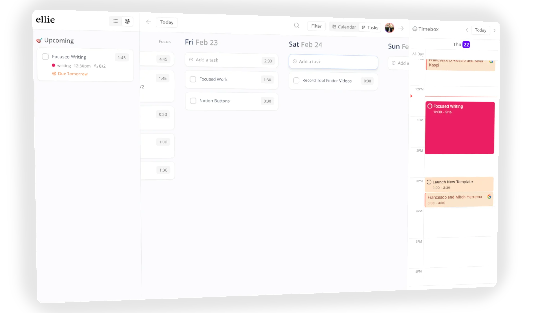 Ellie Planner Calendar, Task Management View with Kanban and small side calendar