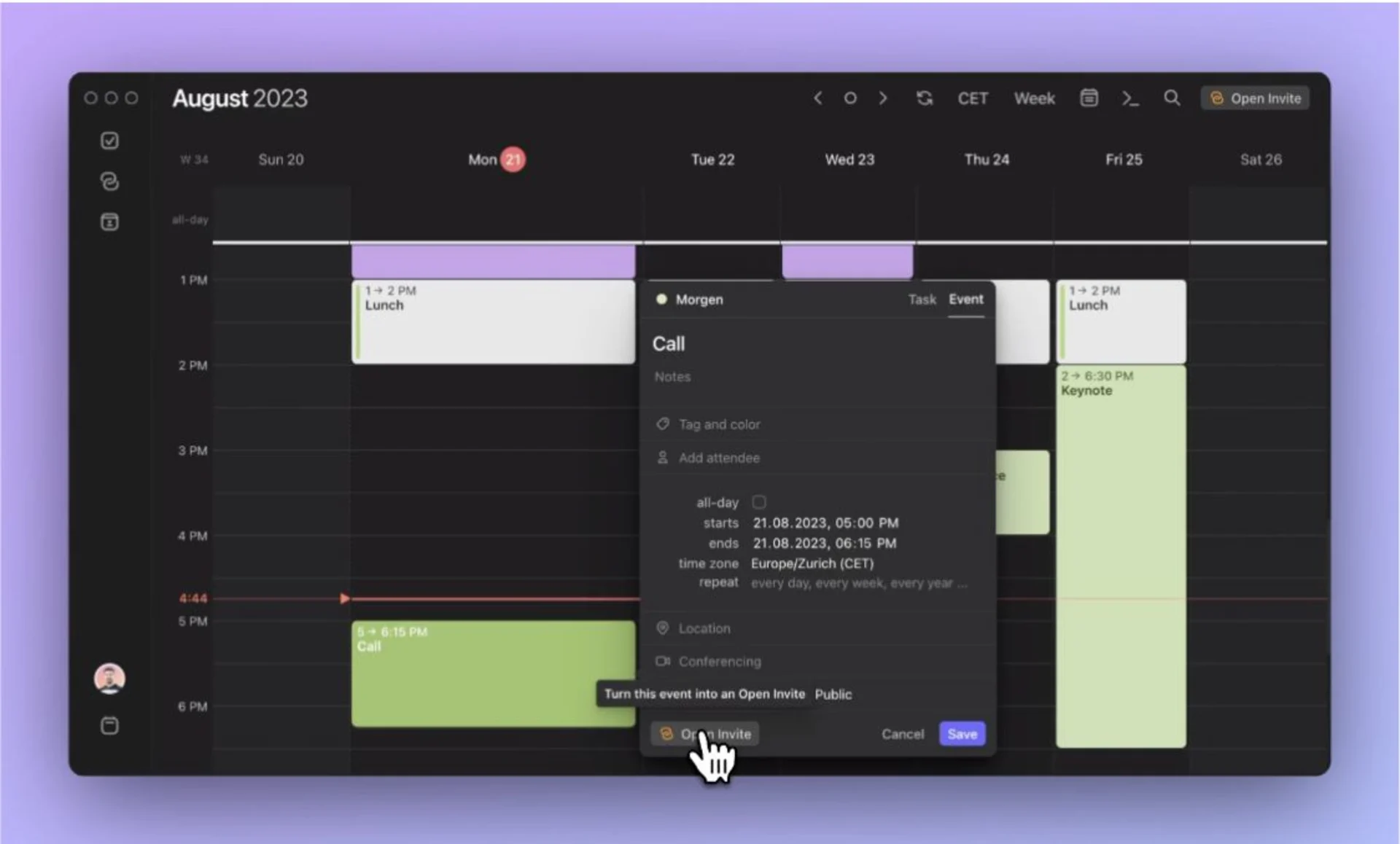 Morgen 3.0 open invites update for booking and scheduling meetings.