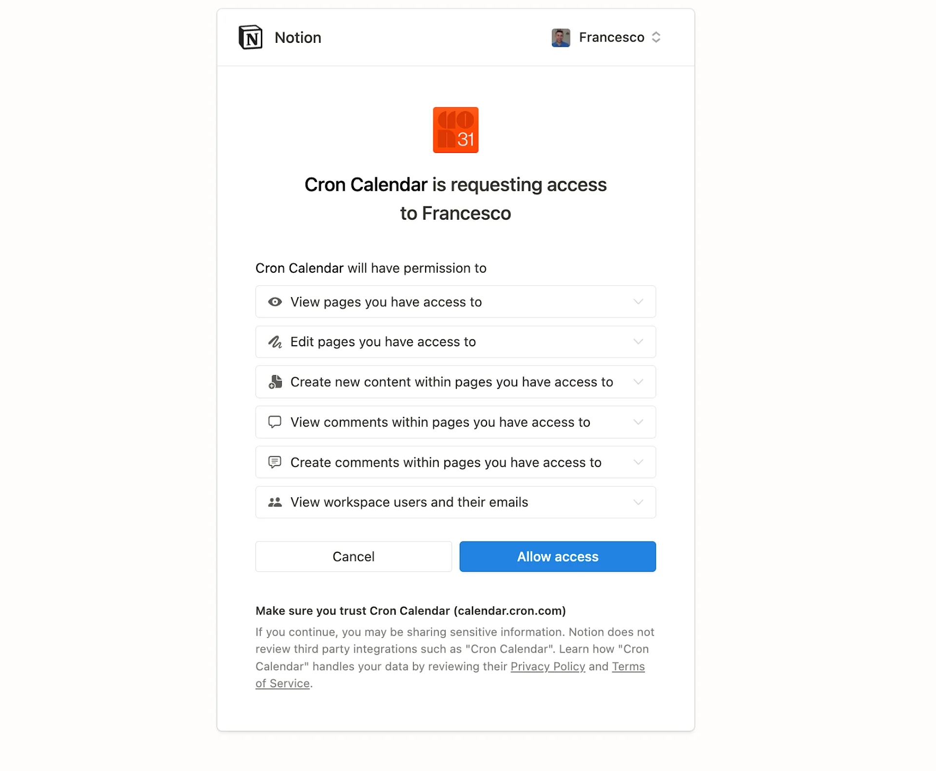 Cron and Notion Connection Page