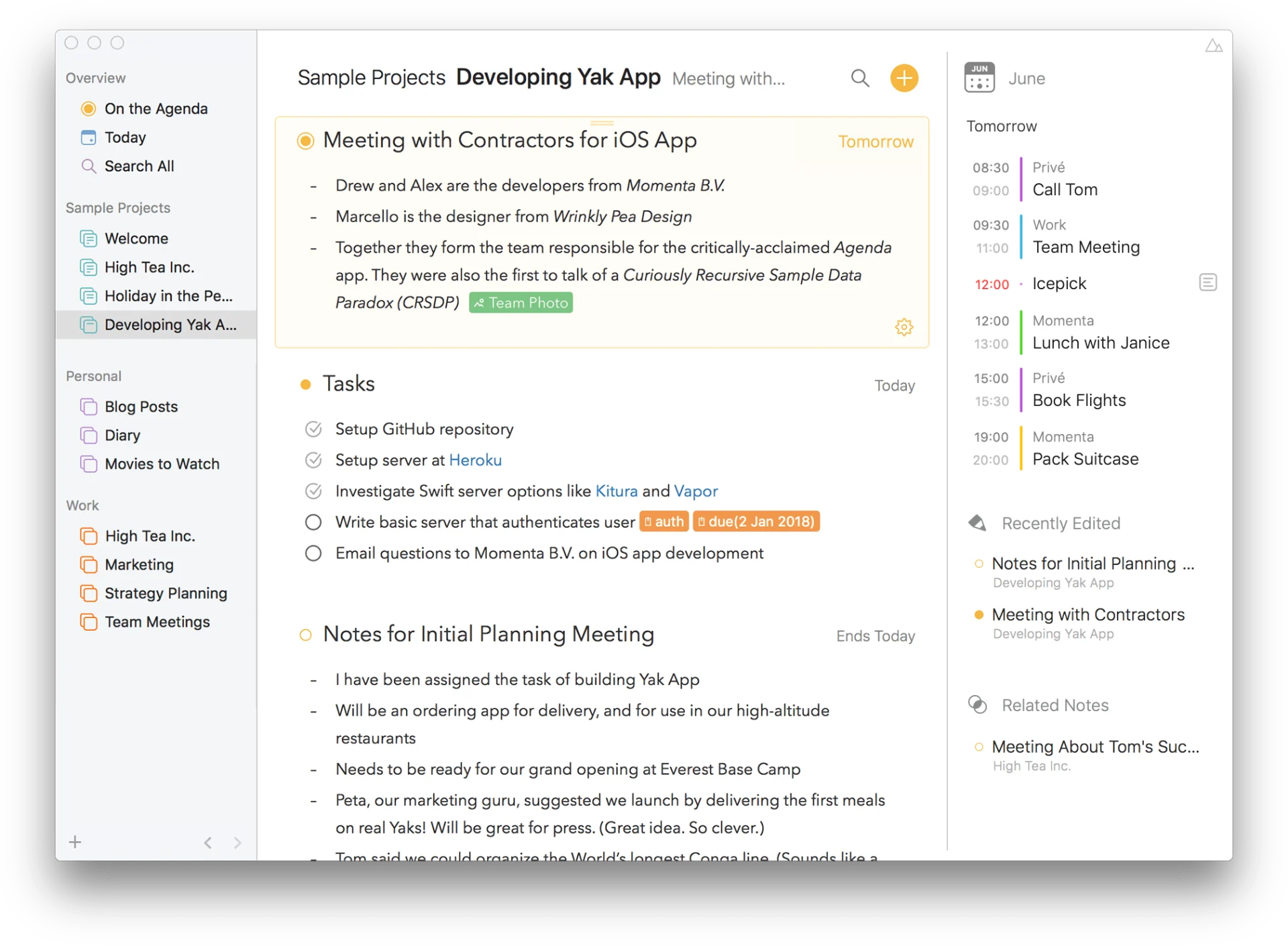 Agenda Notes, Mac, Notes App with Calendar