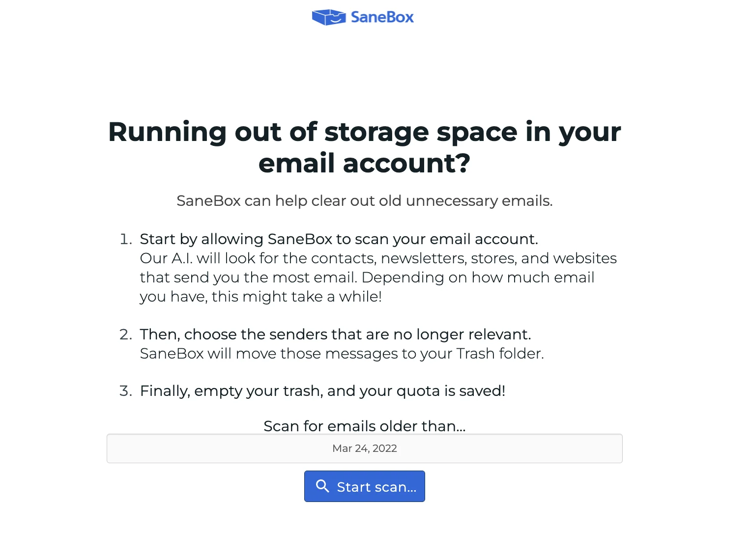 How to Reduce Storage Limits in Gmail, Using SaneBox