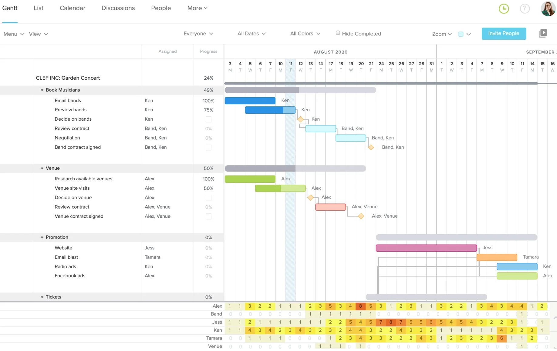 Use different views inside Team Gantt for project management.