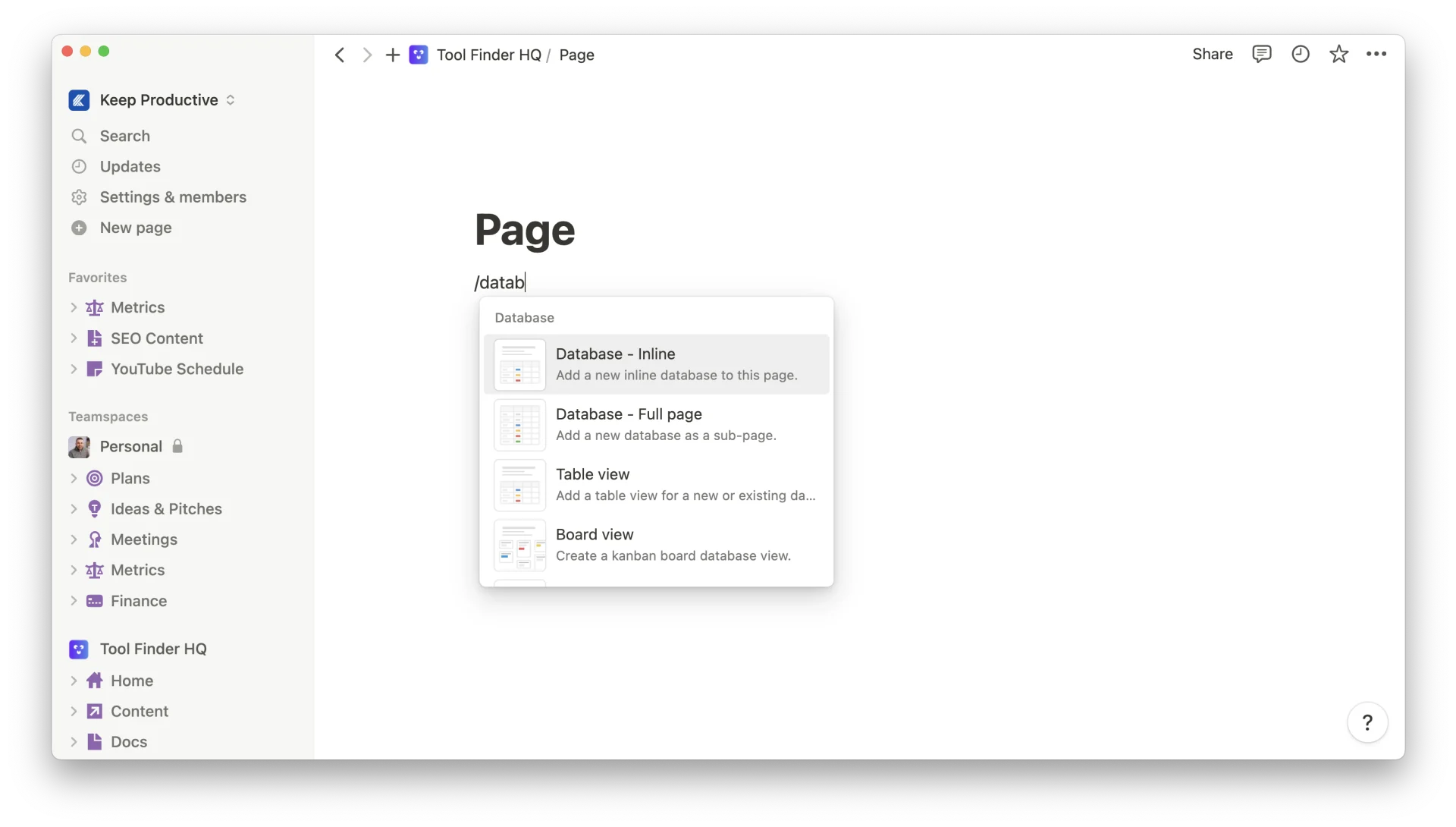Notion Pages, Create a new Notion Page