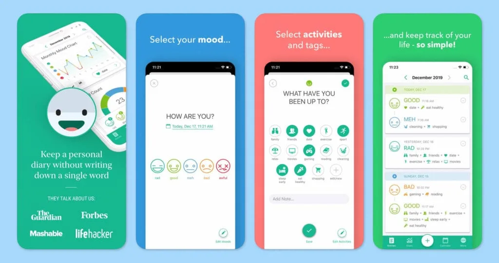 Daylio the self care diary for tracking your mood, activities and feelings.