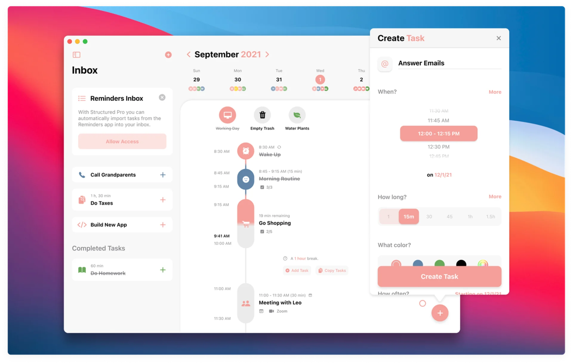Structured, Daily Planner App on MacOS, Plan Your Day