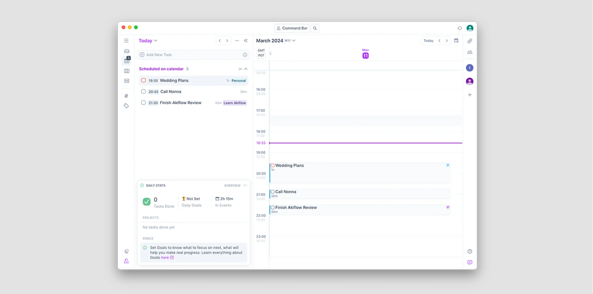 Akiflow, Today Home Area