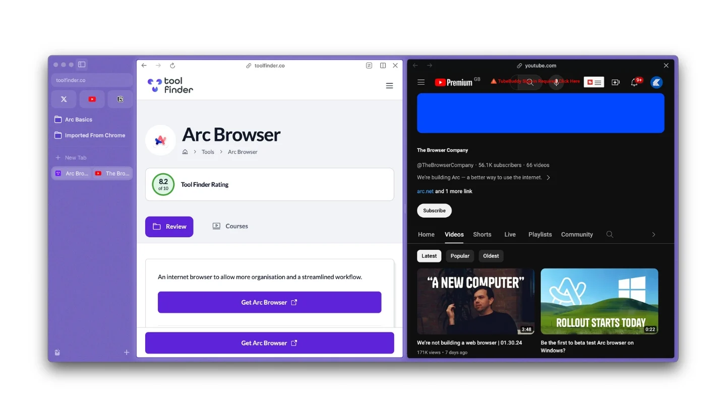 Split View in Arc Browser, For Managing Tabs