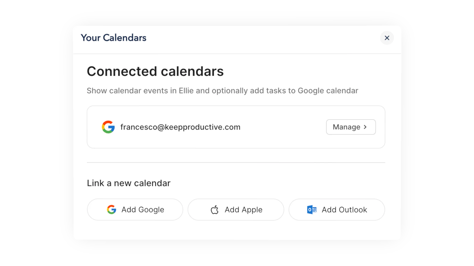Calendar Options inside of Ellie Planner, Outlook, Apple and Google Calendar