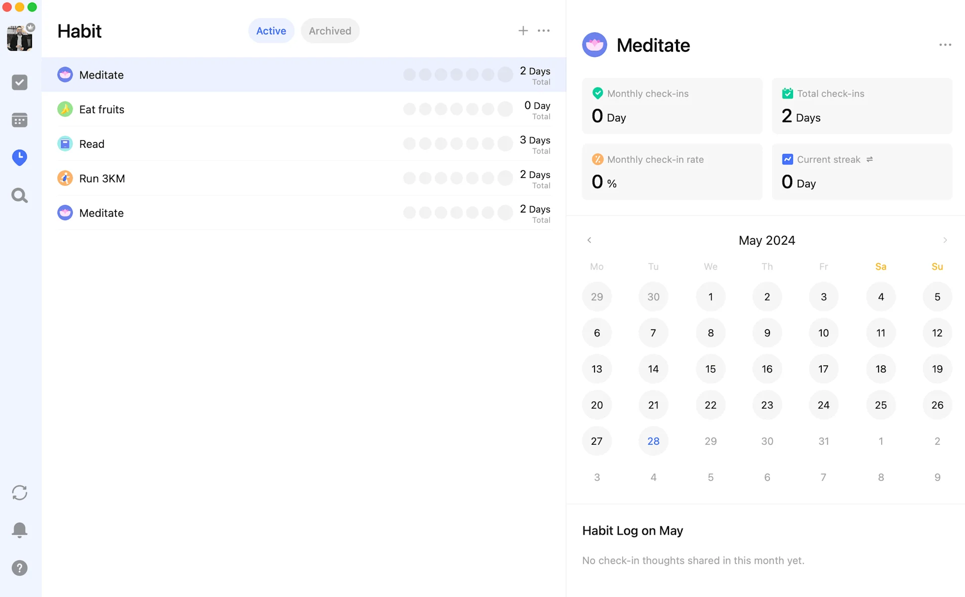 TickTick, managing habits in one place