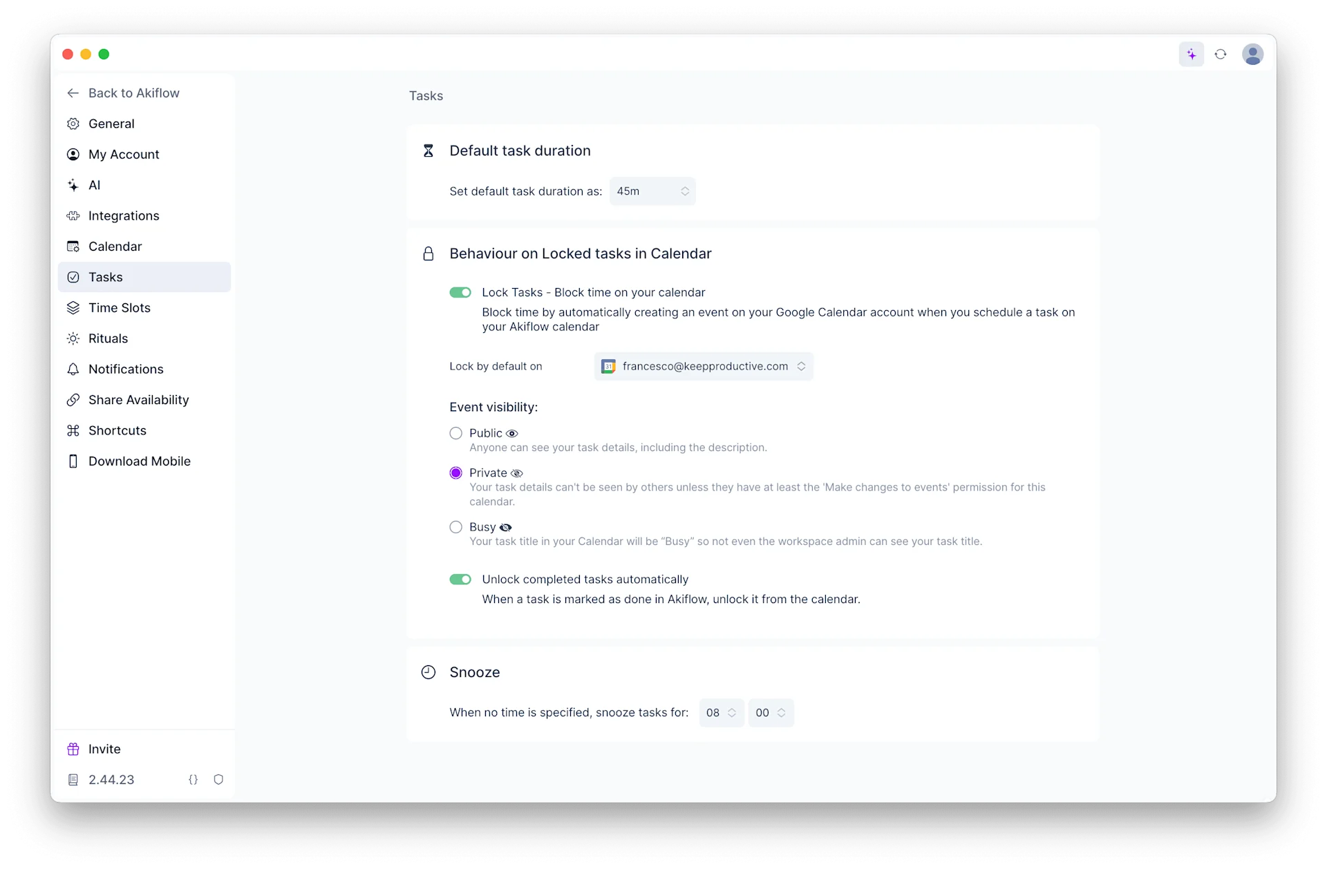 Setting up task preferences in Akiflow