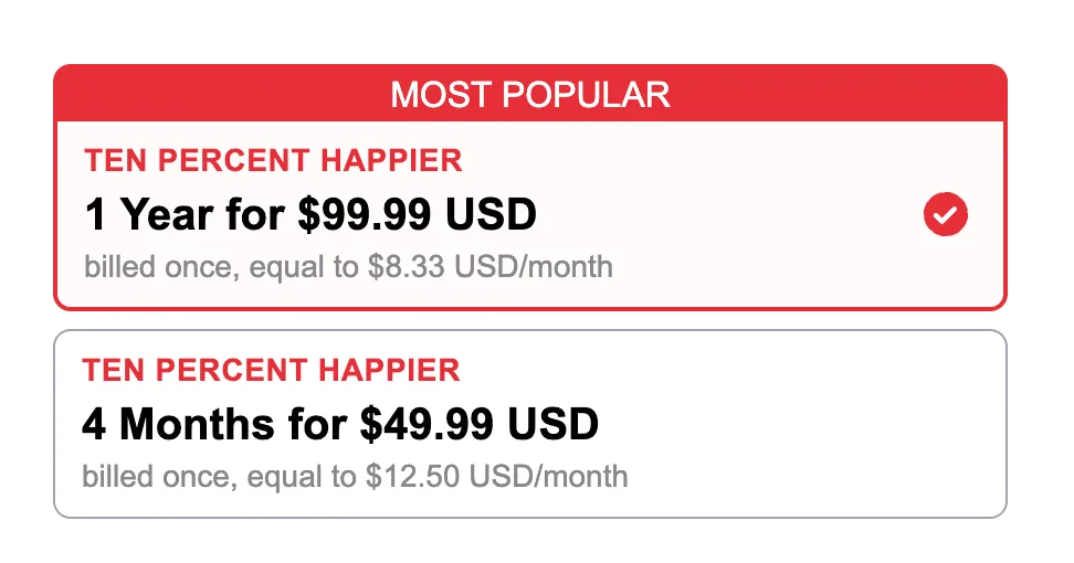 Ten Percent Happier Pricing