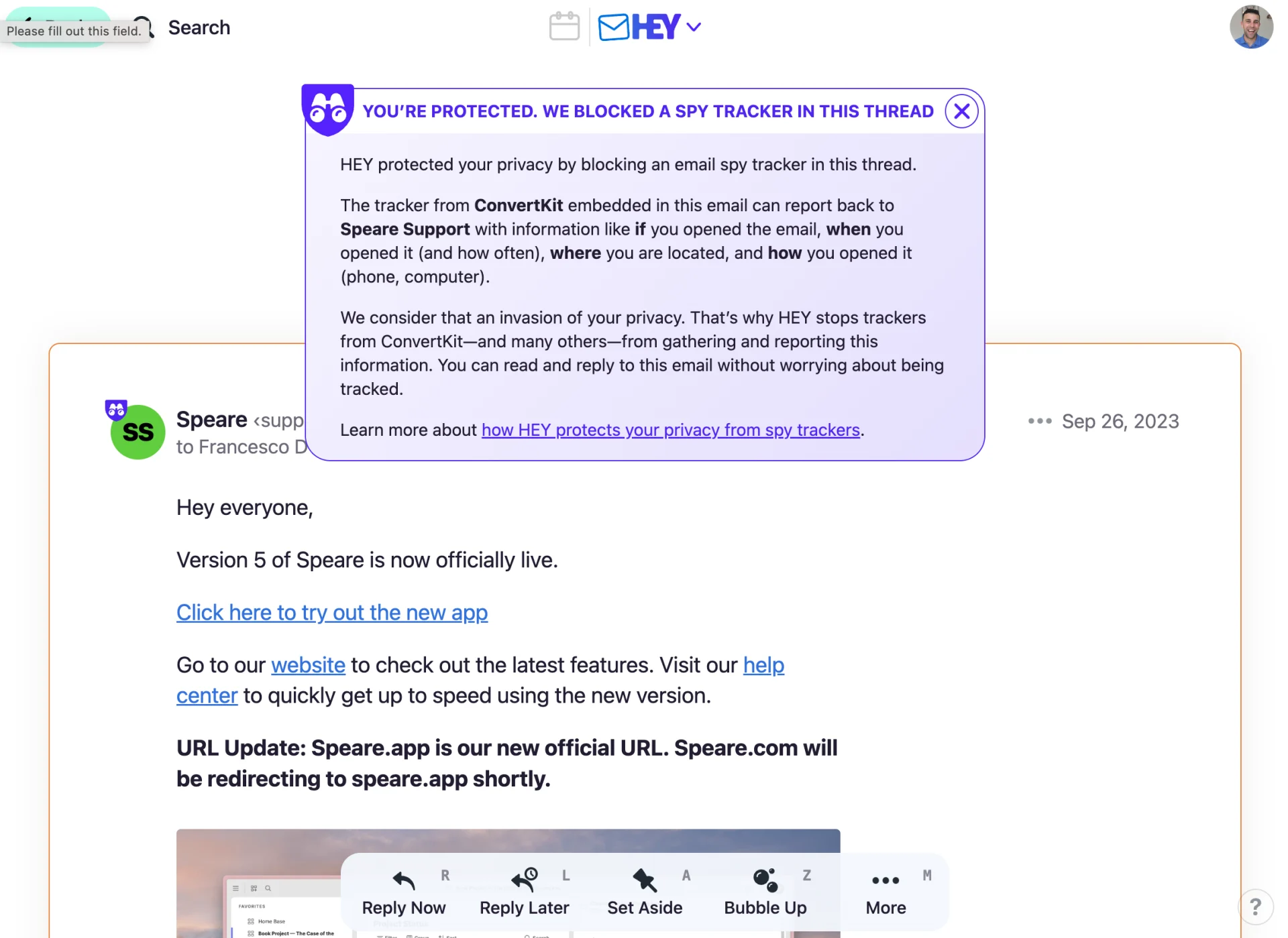 Spy tracking email app, Hey.com, spy tracking feature, blocking spy tracking