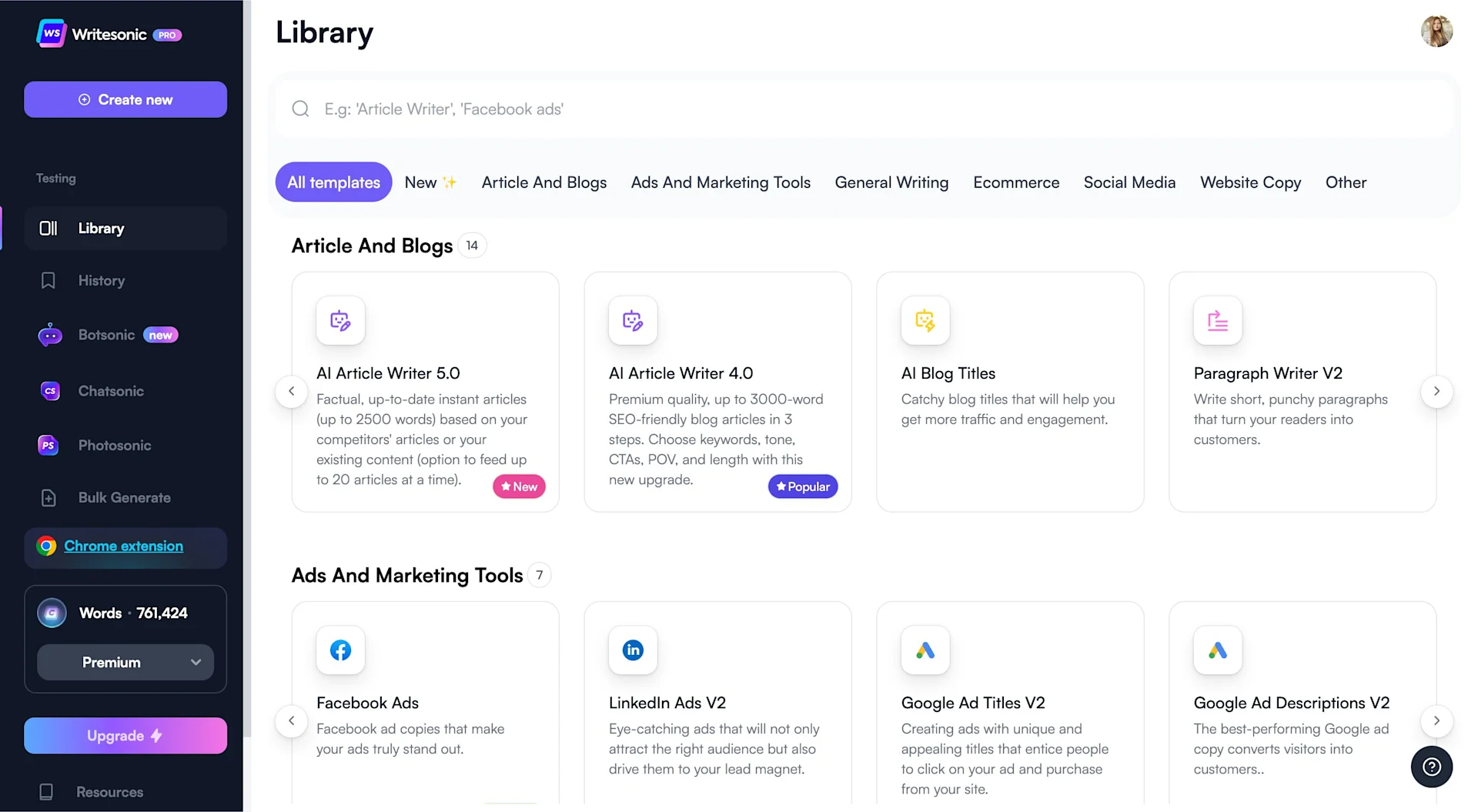 Writesonic is an AI content creator for a range of needs.