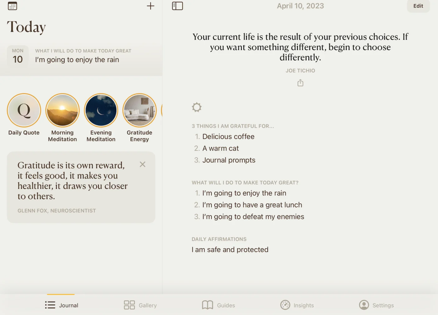 Prompts in the 5 Minute Journal App
