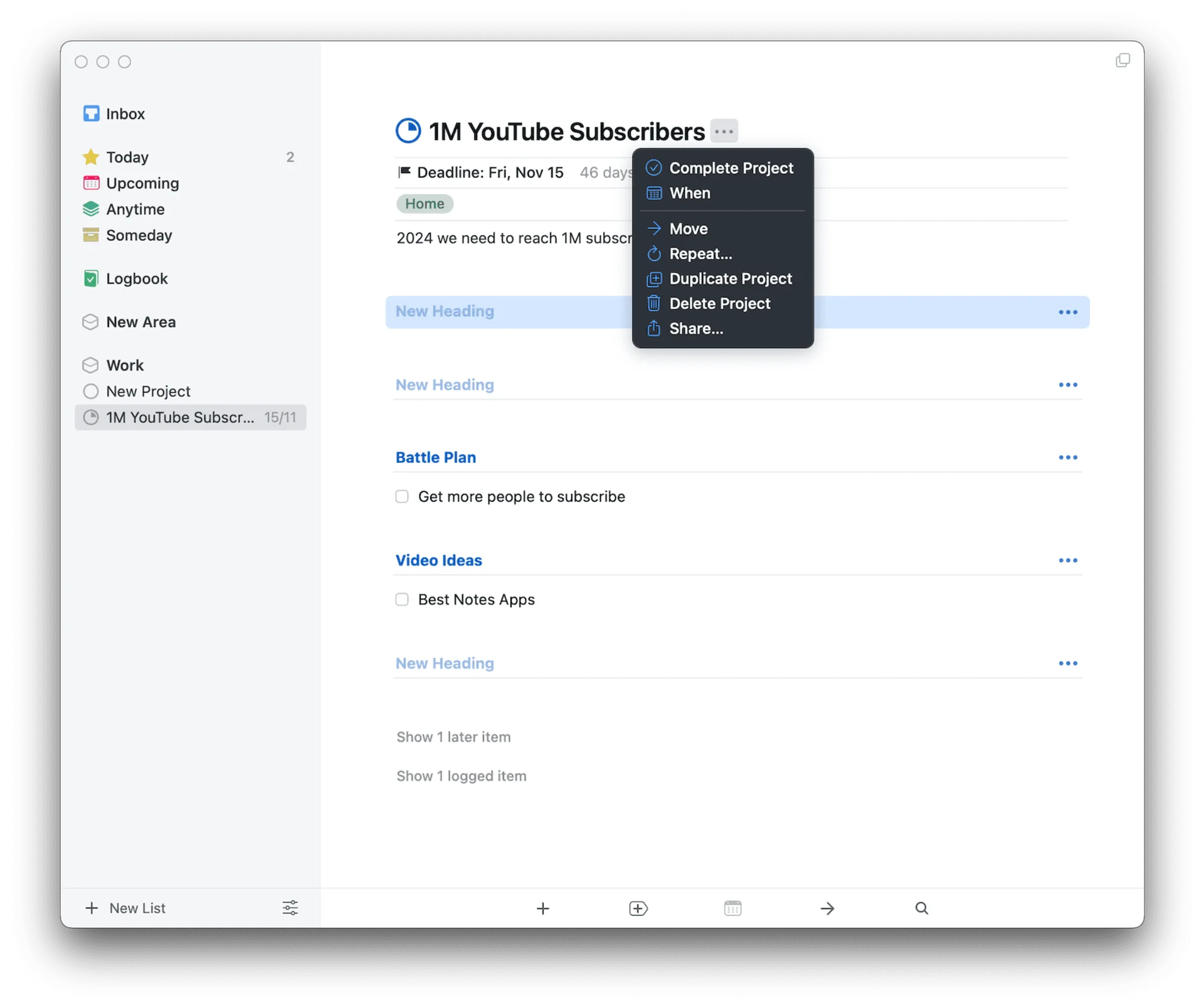Things 3 - Project and Tasks