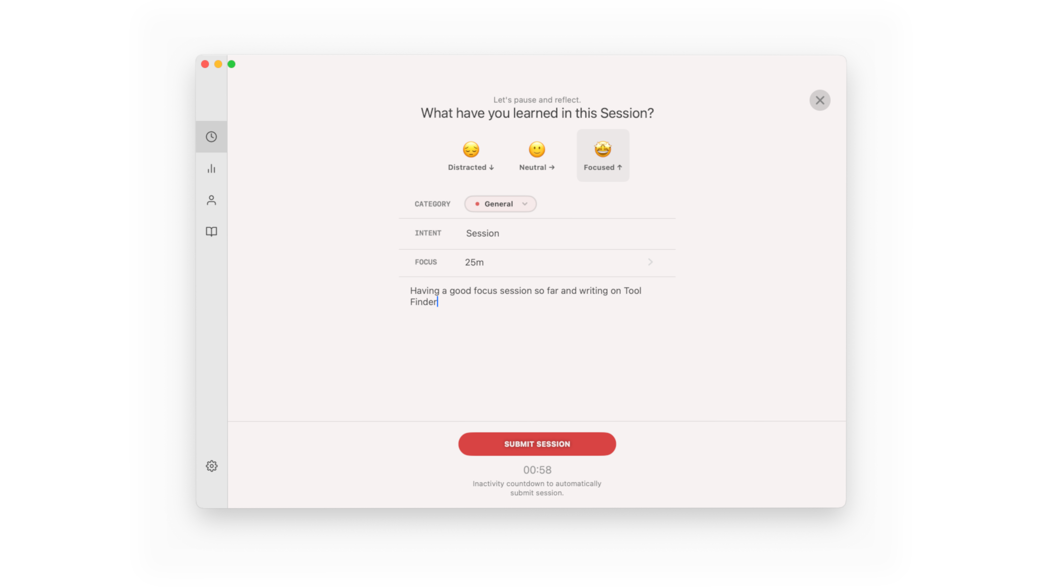 Reflection on Timer Session, in Session, Focus Timer App