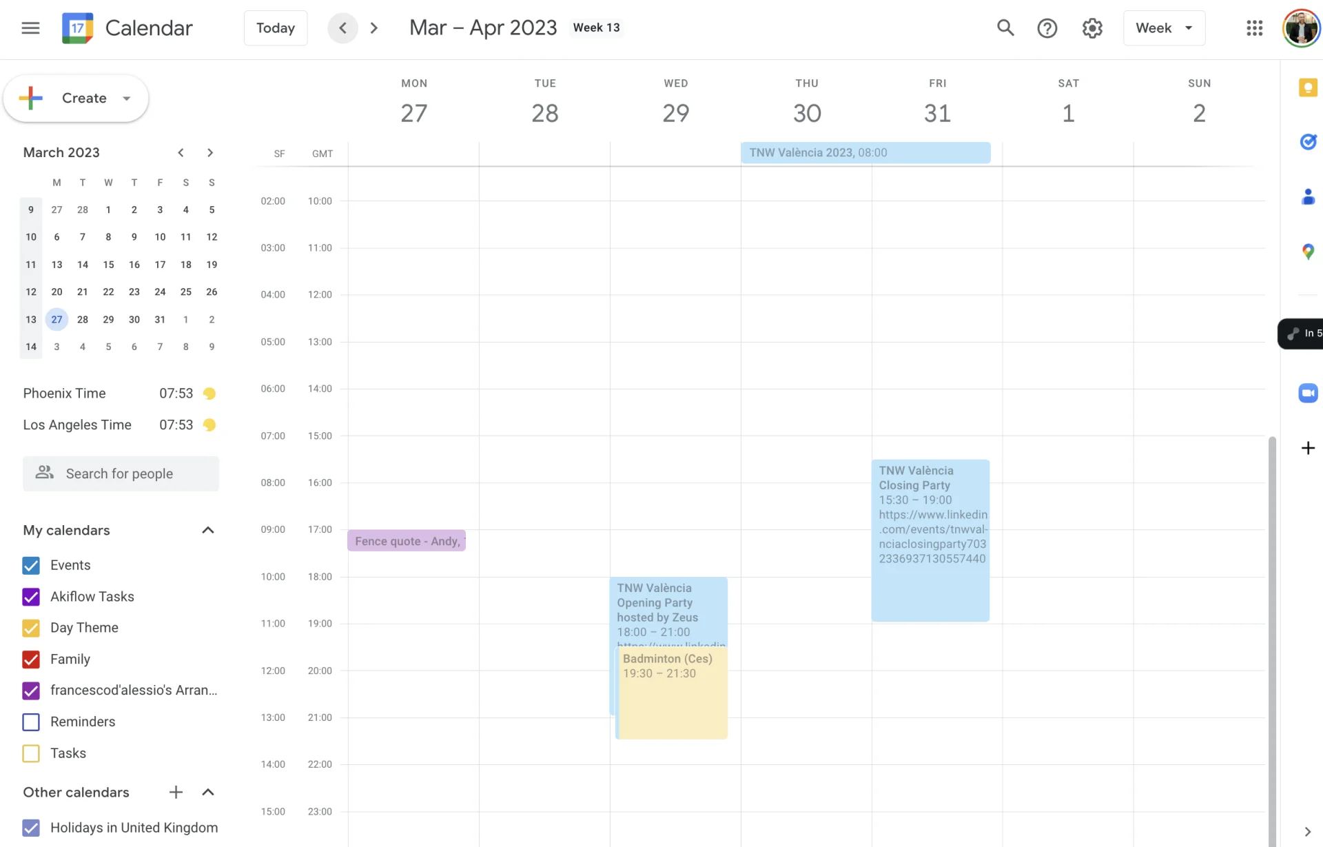 Manage your Google Calendar Week View