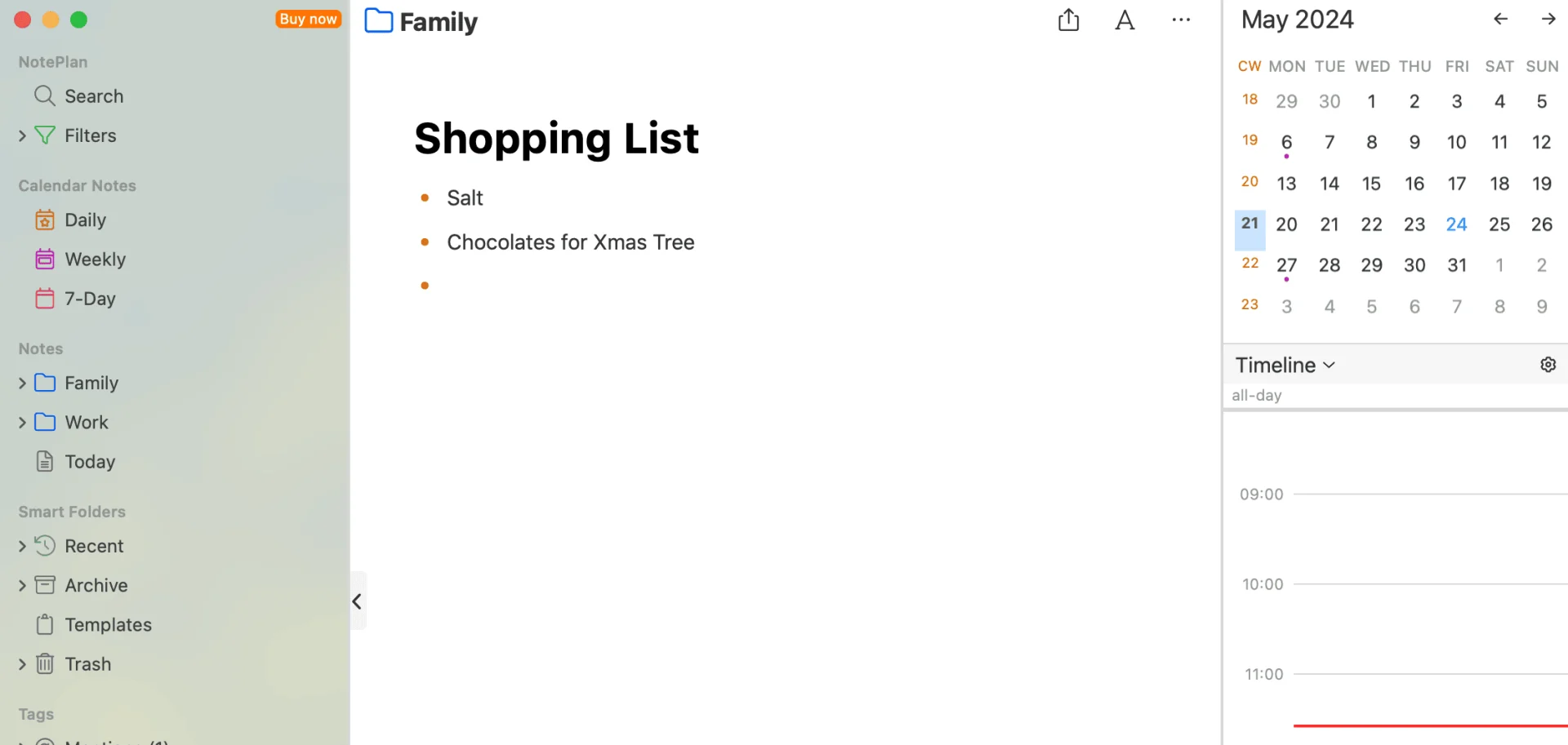 Shopping List in NotePlan