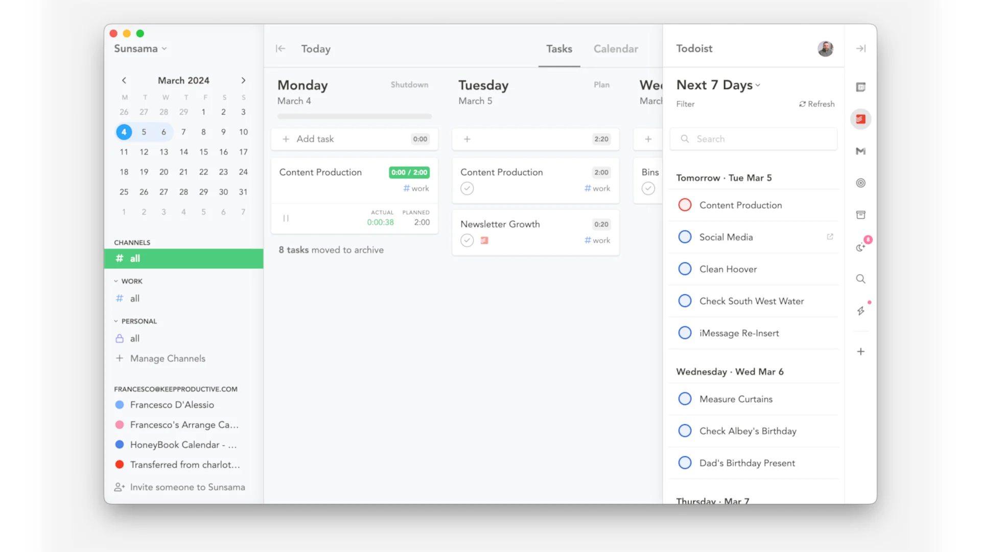 Sunsama, Connecting Todoist