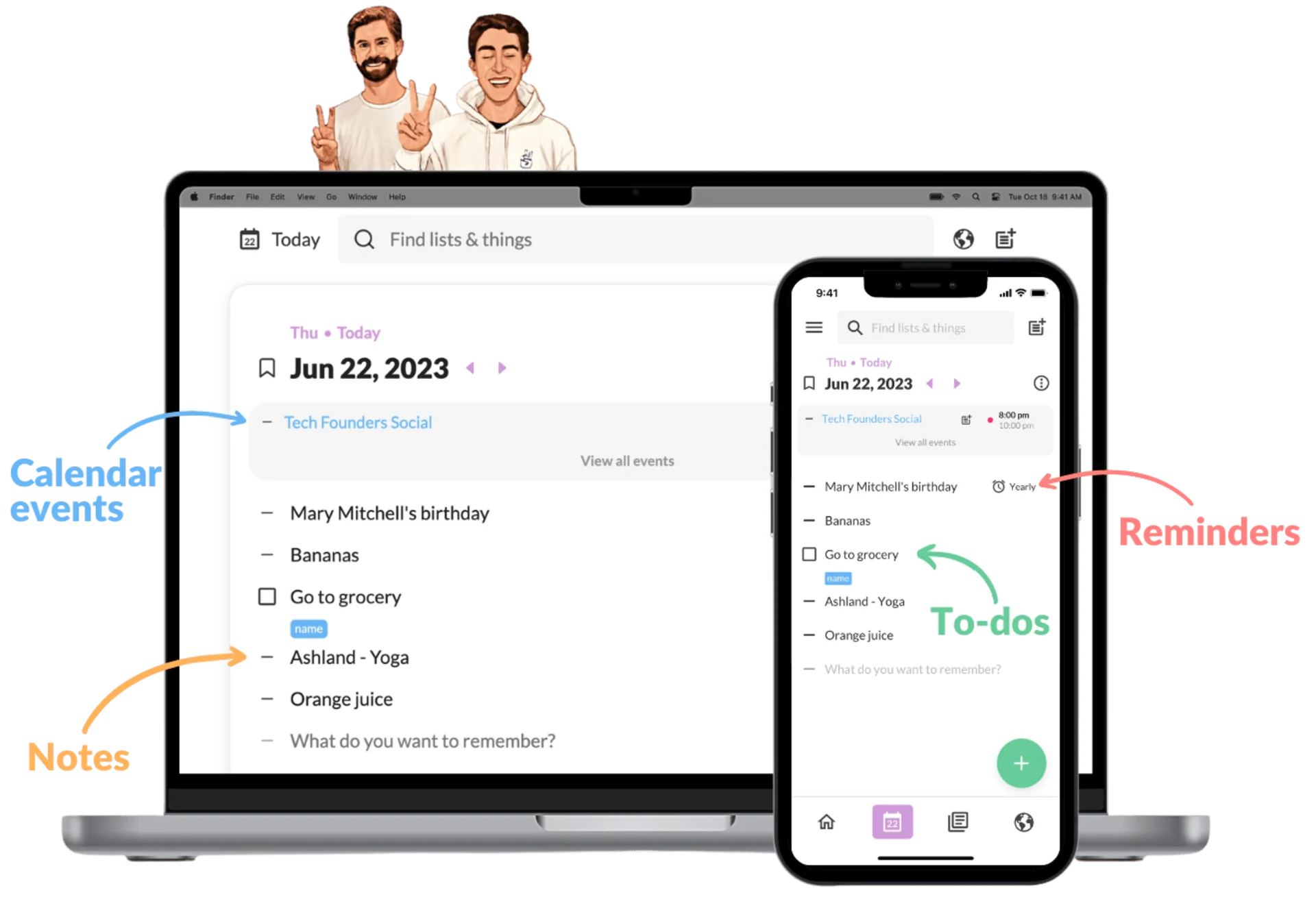 Twos Mobile Apps, Three Screens Showing Twos Notes & Tasks