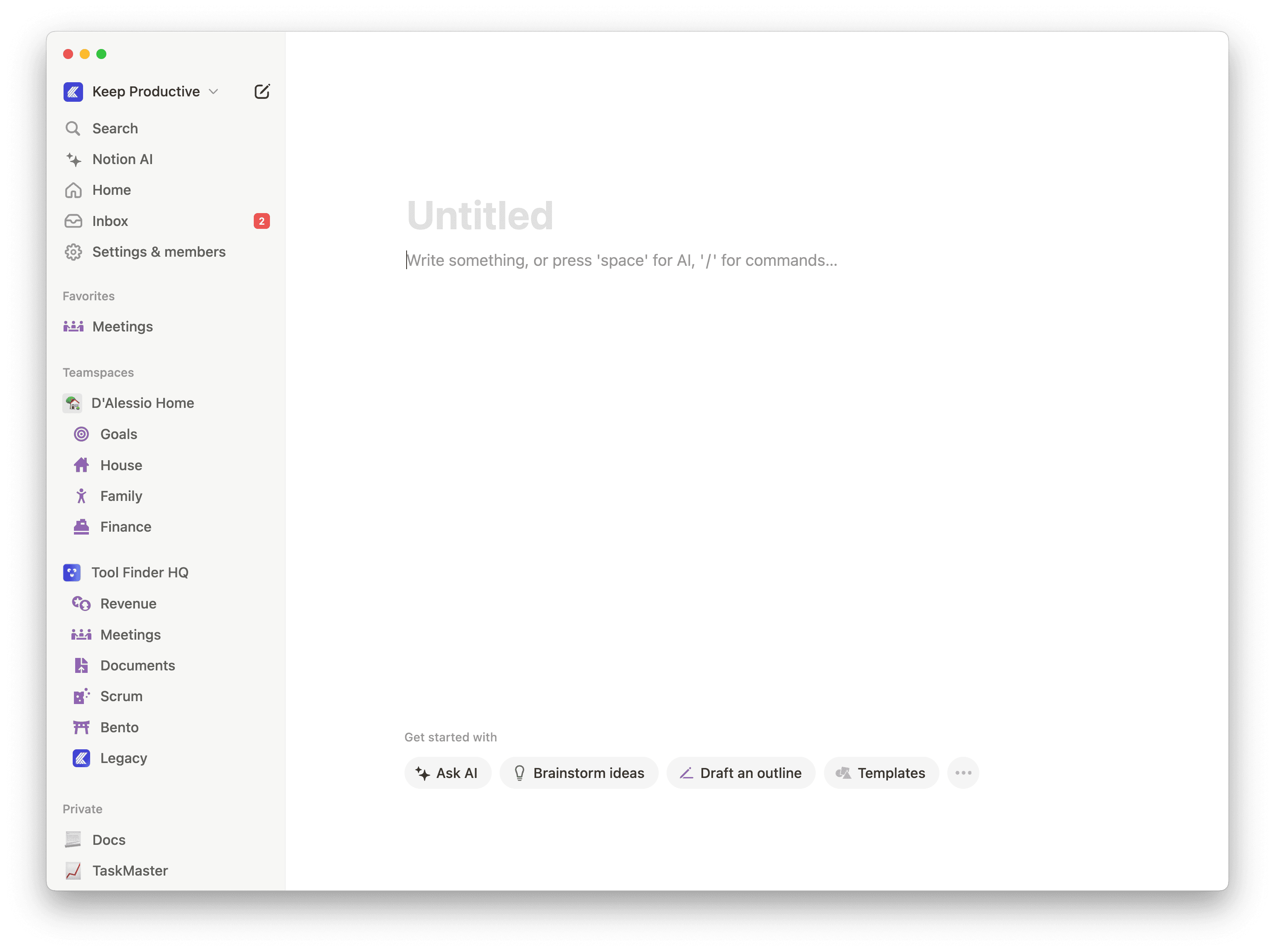 New Page in Notion, Notion Productivity App