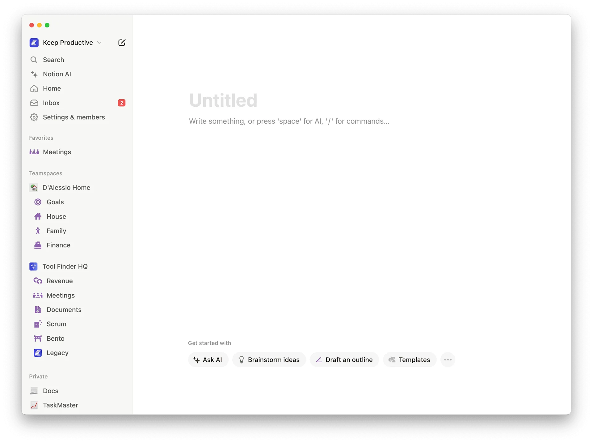 New Page in Notion, Notion Productivity App