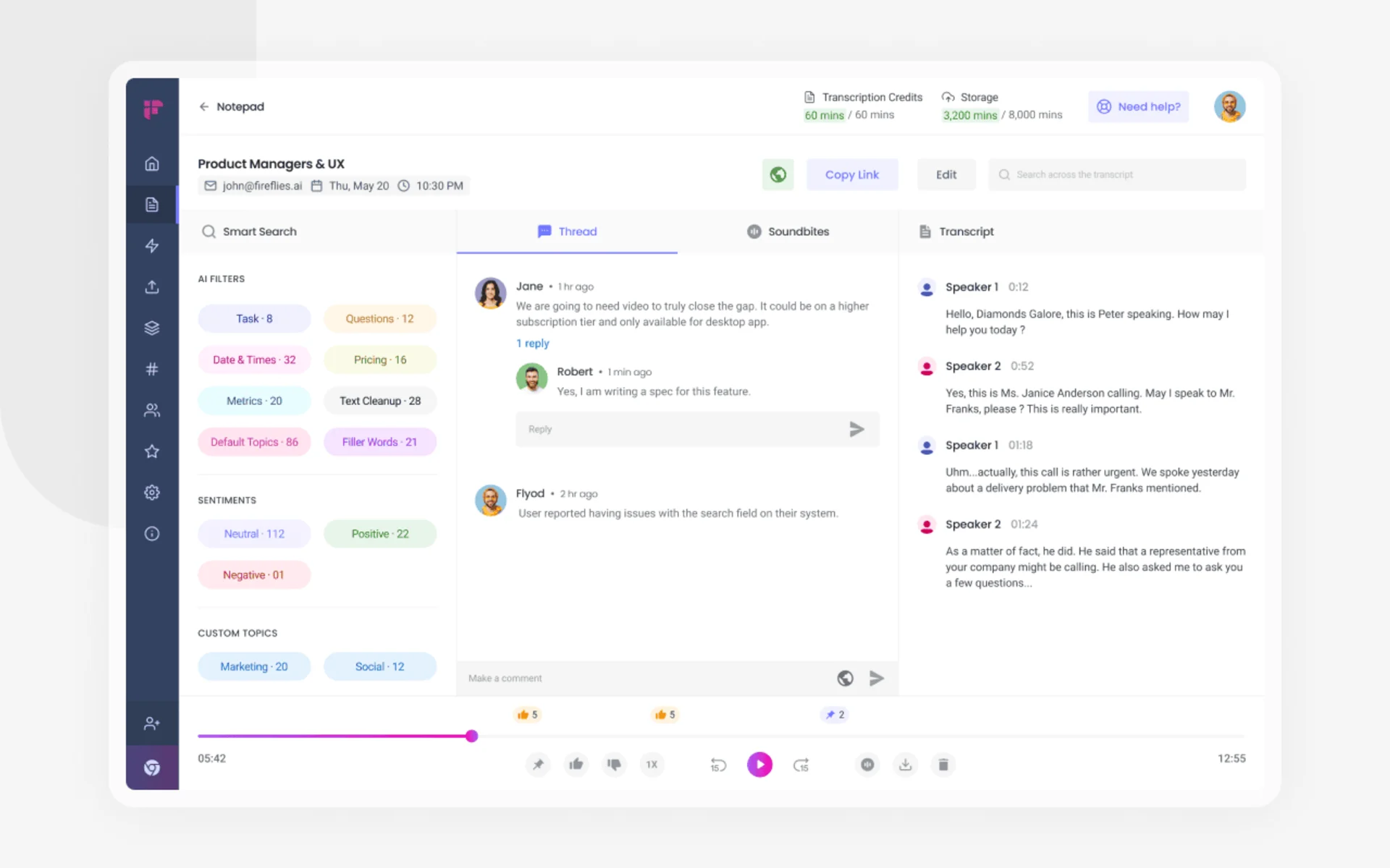 Fireflies AI meeting tool, in action