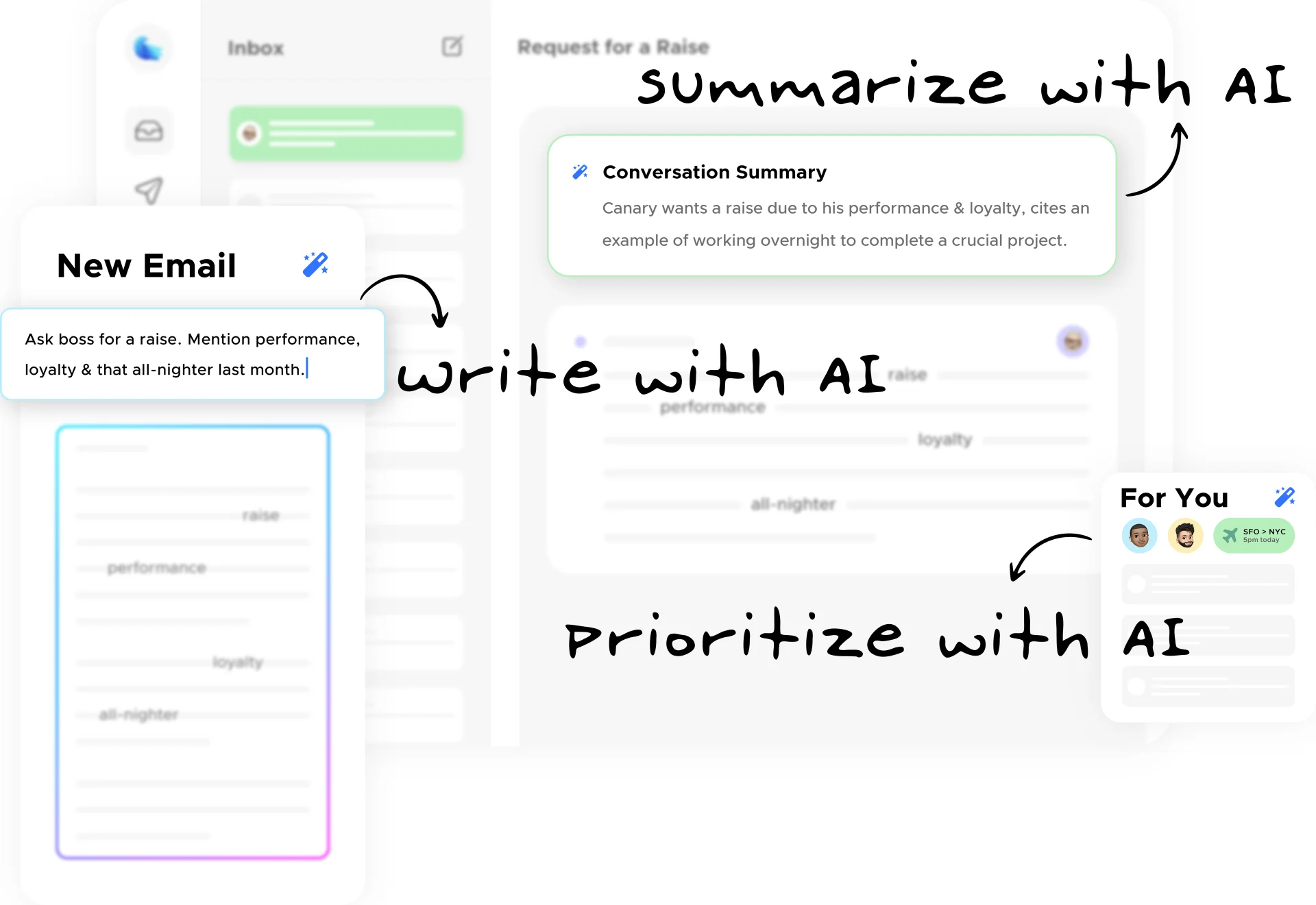 Canary Email AI summarising email, writing with AI and prioritising email.