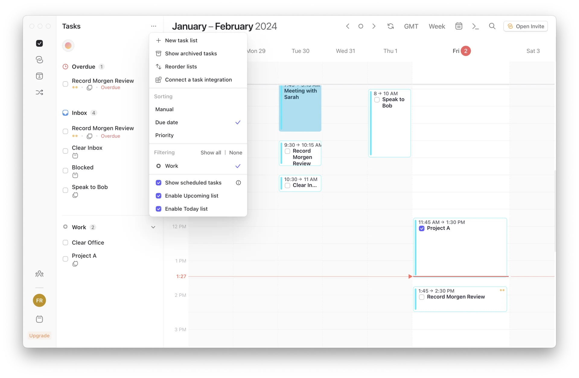Task Management inside of Morgen Calendar