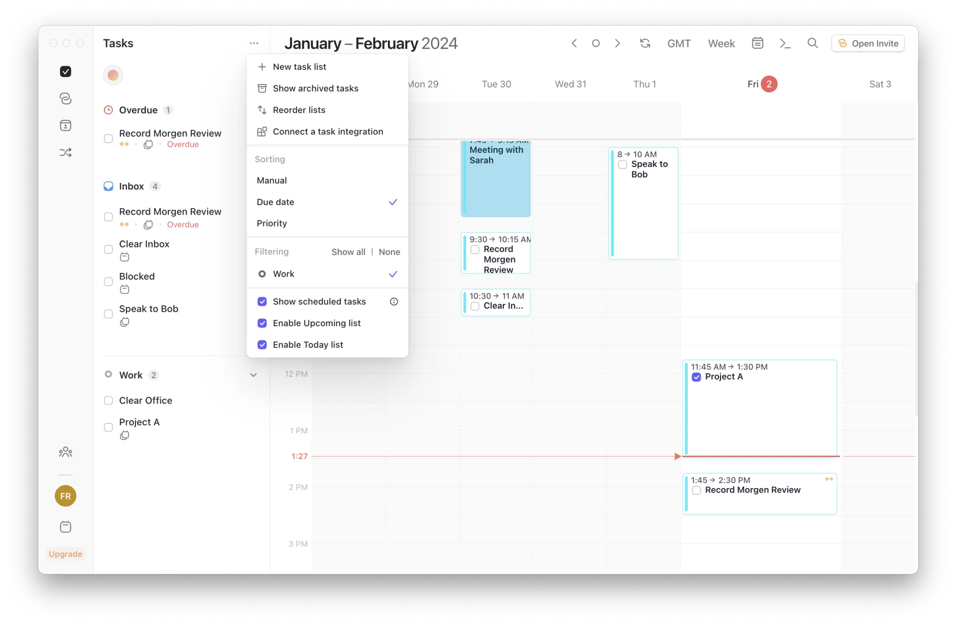 Task Management inside of Morgen Calendar