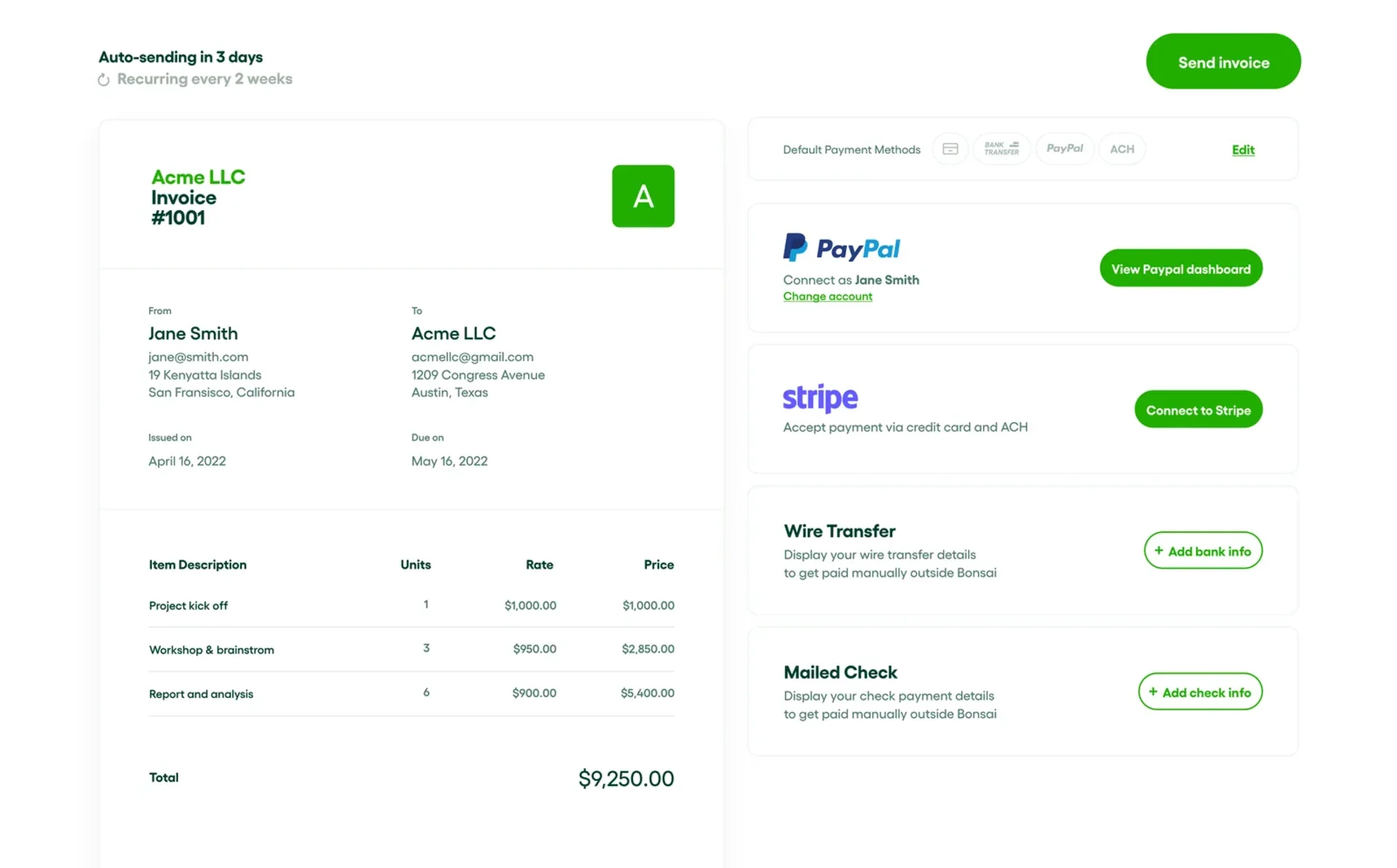 Bonsai App Invoice Management System with Payments