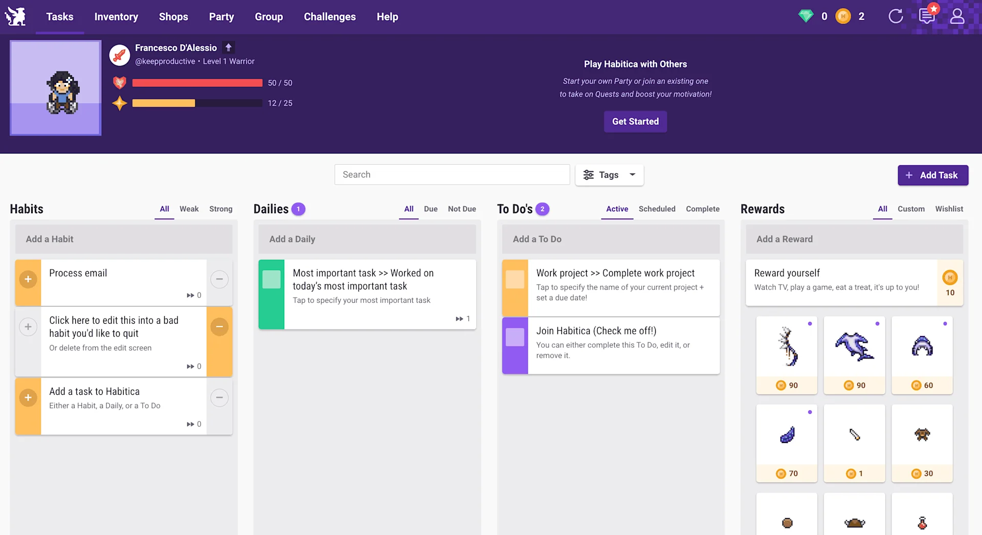 Habitica Habit Tracking Game