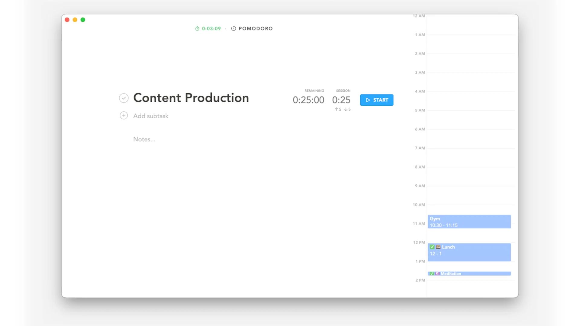 Sunsama's focused mode for focused tasks