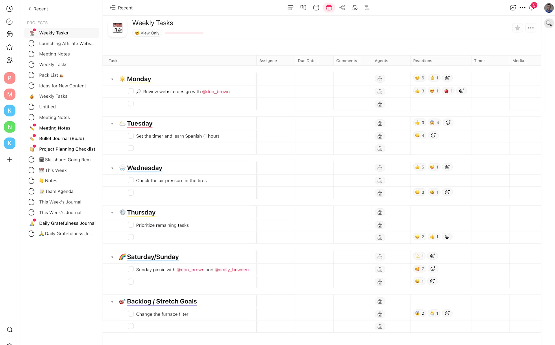 Taskade, Project Management, Week Plan