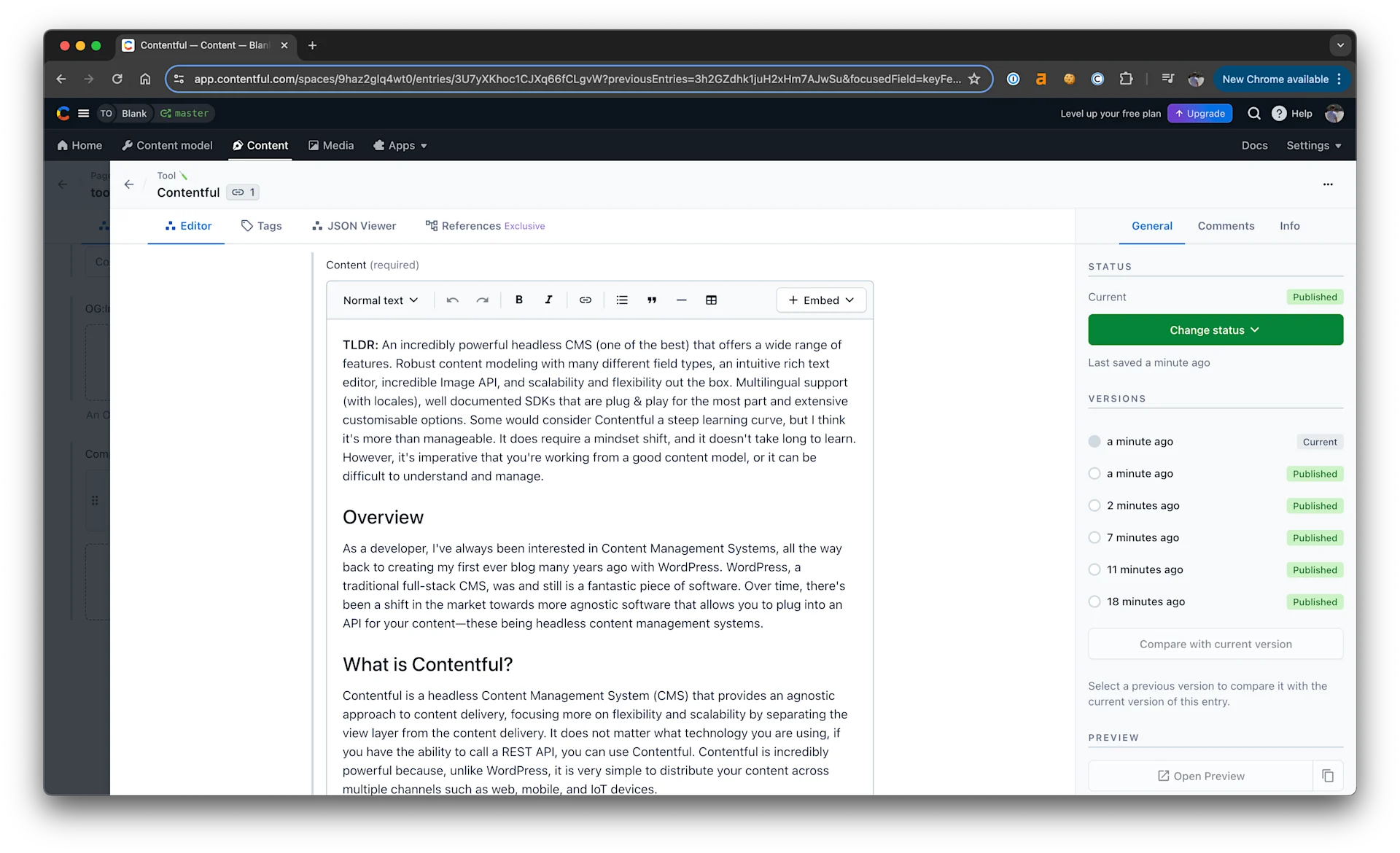 Contentful editor