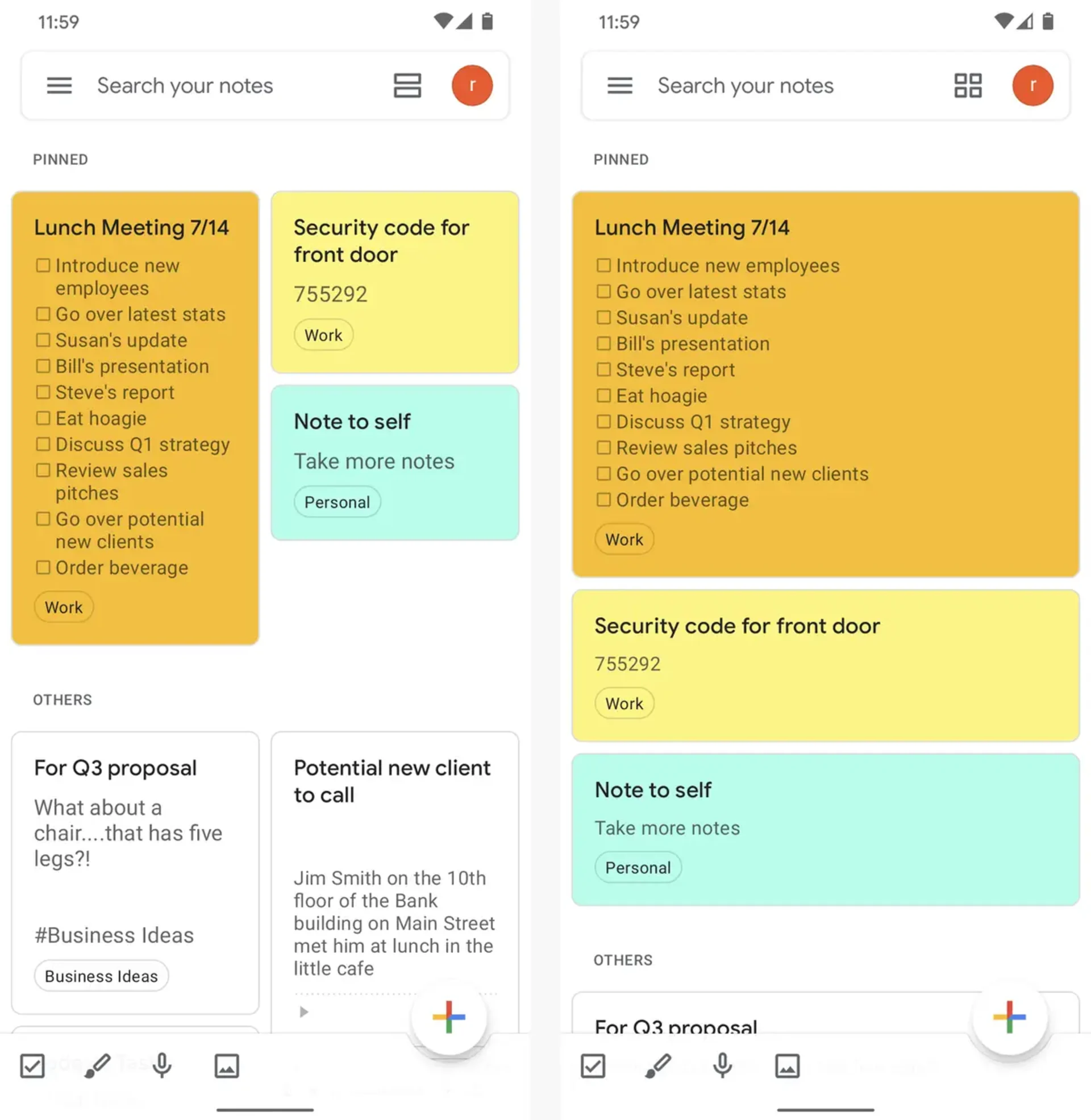 Google Keep on Mobile App, iOS and Android