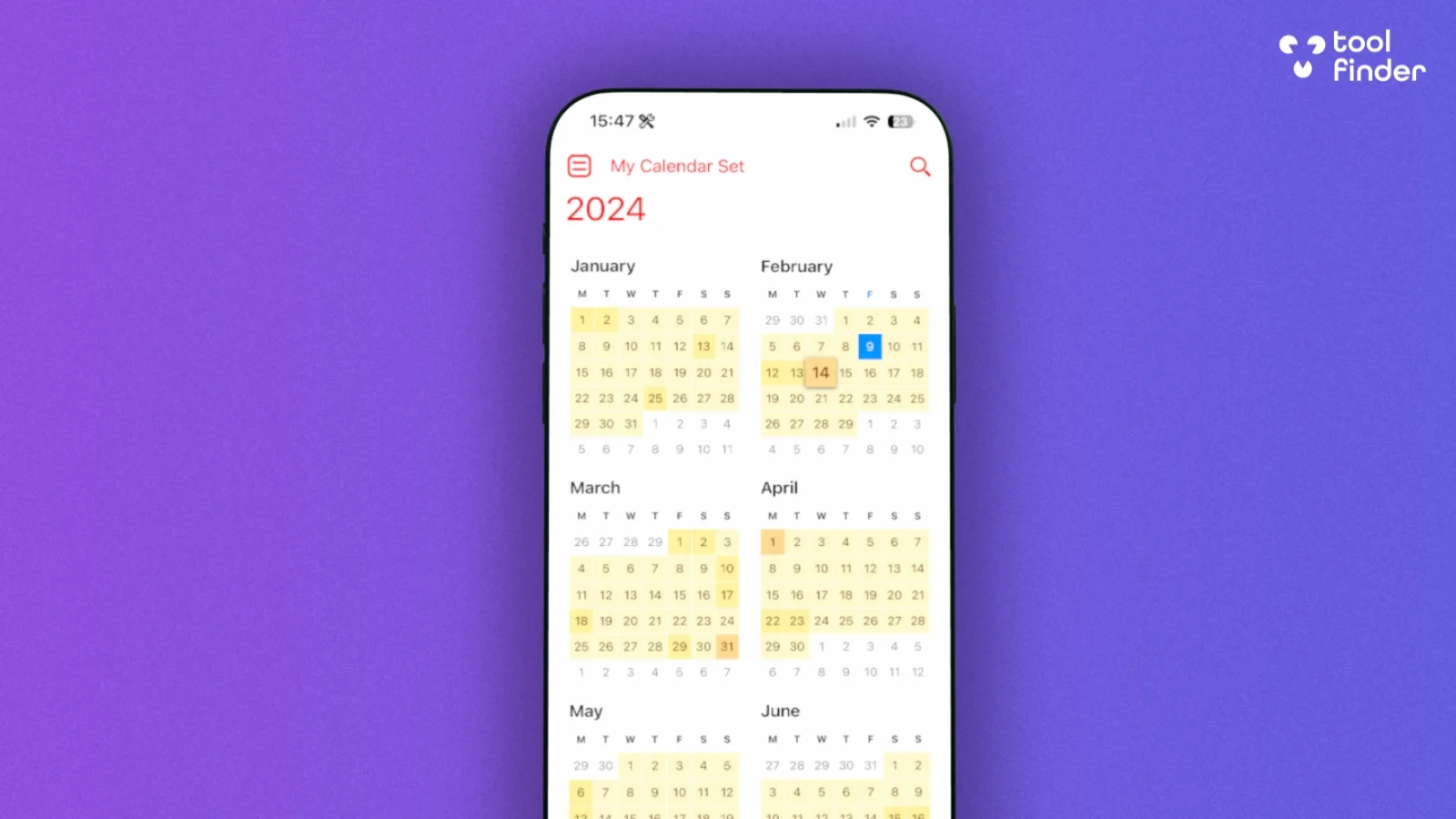 Yearly View in Fantastical Calendar App, Mobile Calendar