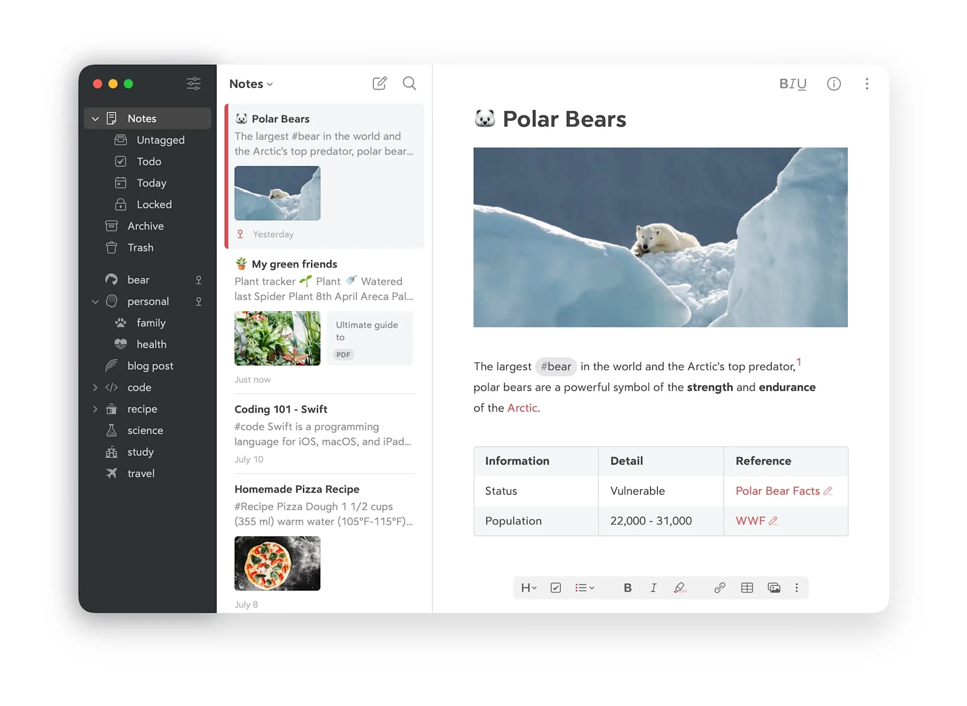 Bear Notes App - Mac