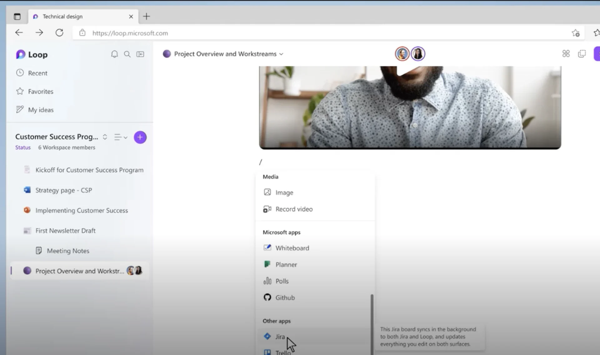 Jira and Trello in Microsoft Loop