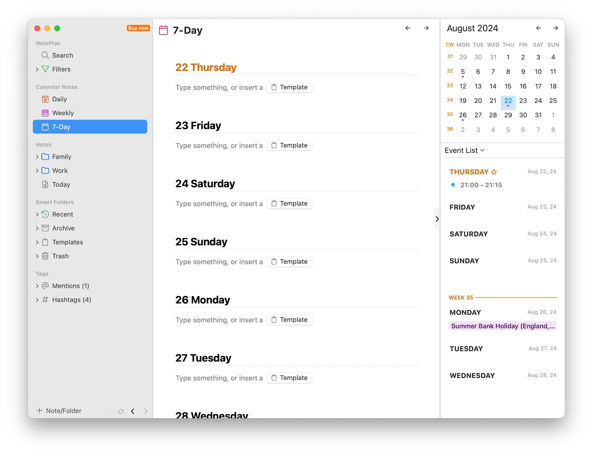 Bullet Journal in NotePlan
