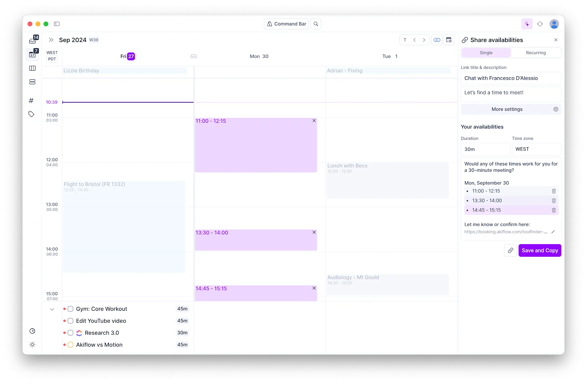 Akiflow Meeting Booking Tool