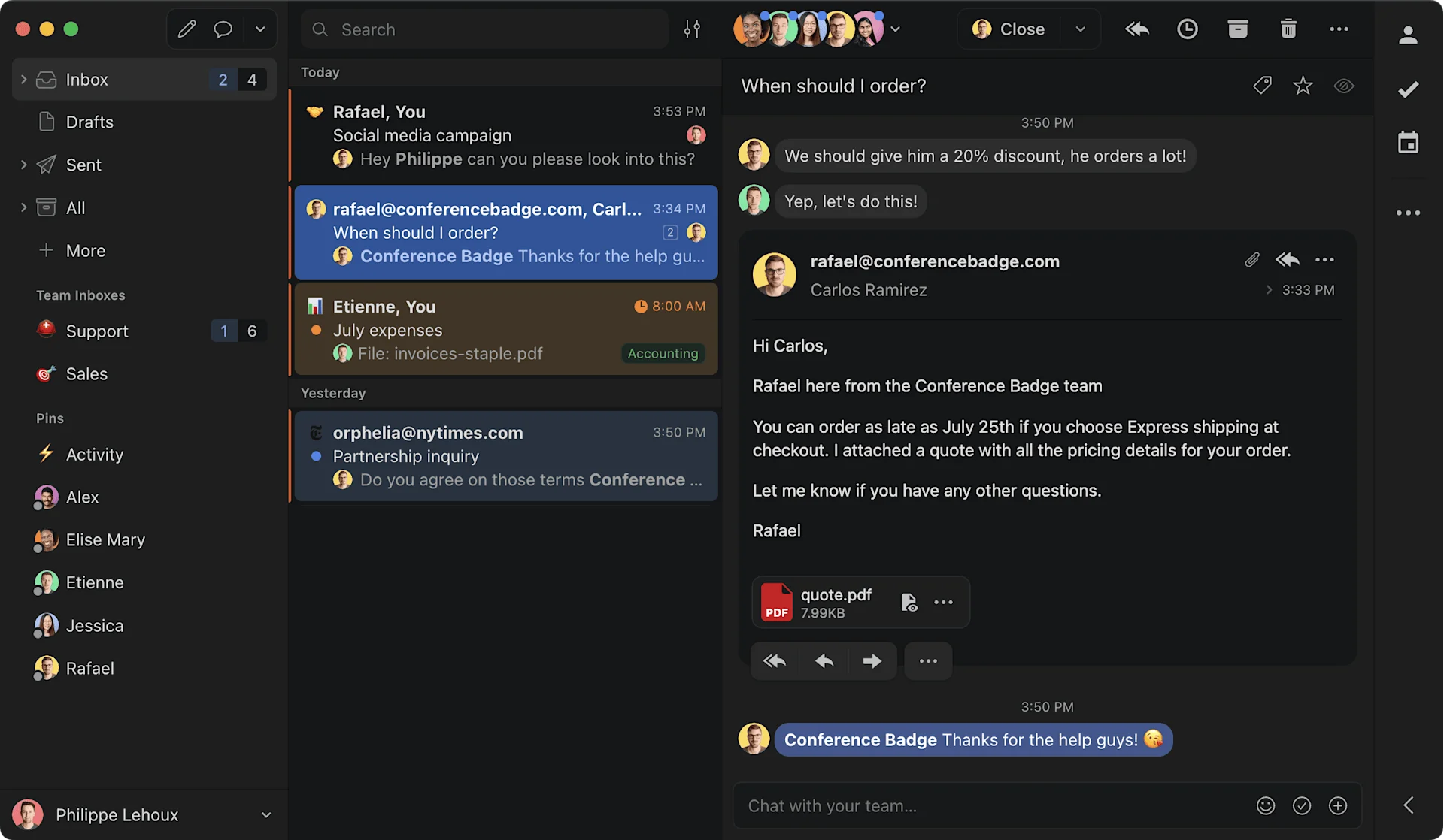 Missive Email View, Emails