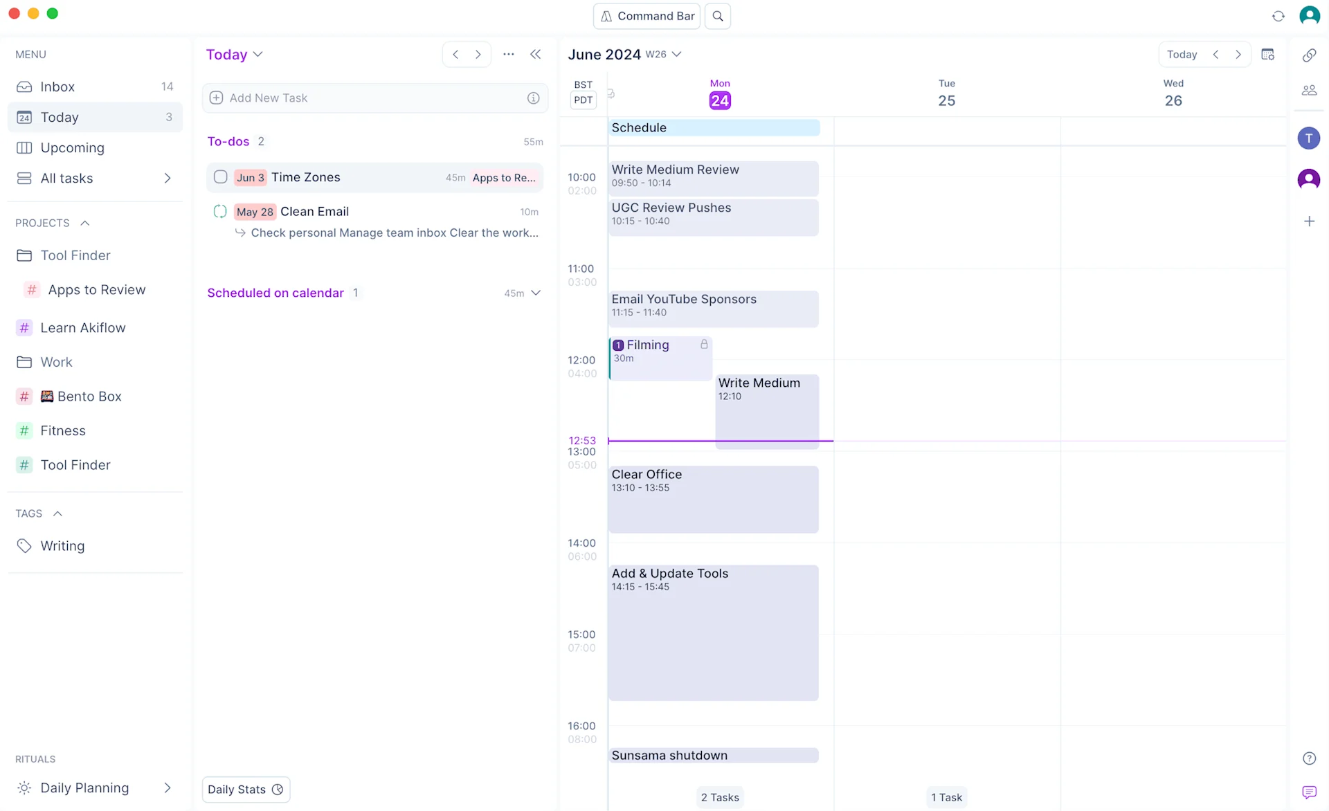 Managing your tasks in today view