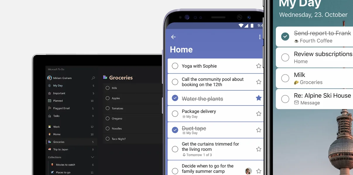 Microsoft To-Do App, Demo on 3 devices