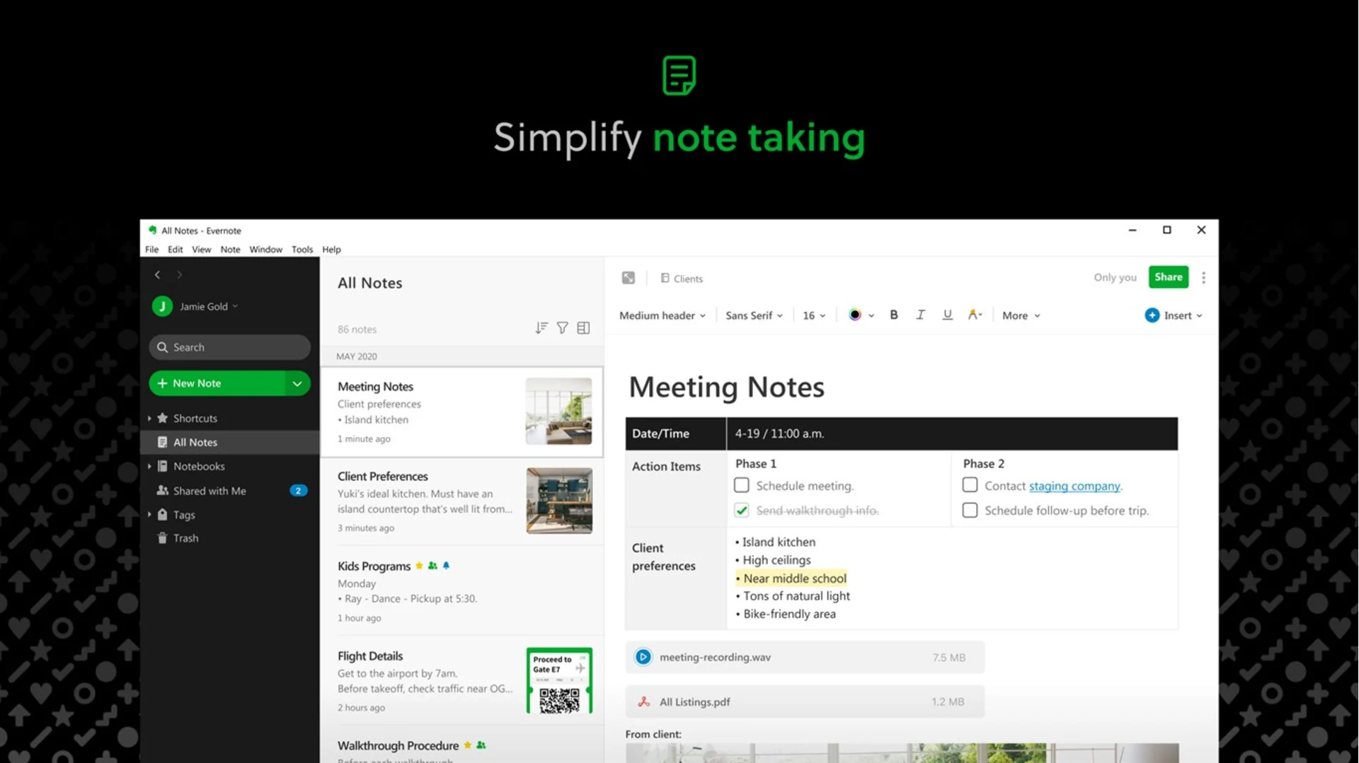 Create New Meeting Notes, Evernote - All Notes