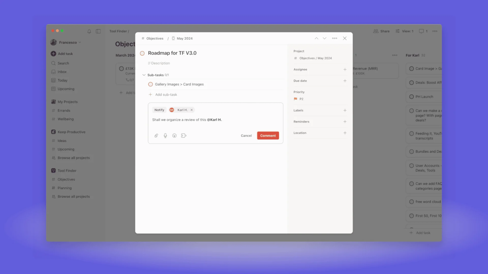 Todoist Workspaces - Commenting in Teams