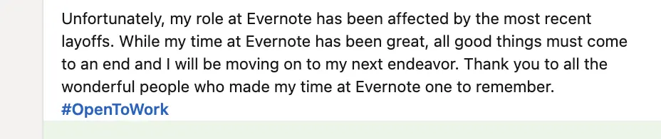 Linkedin Evernote Layoff Post