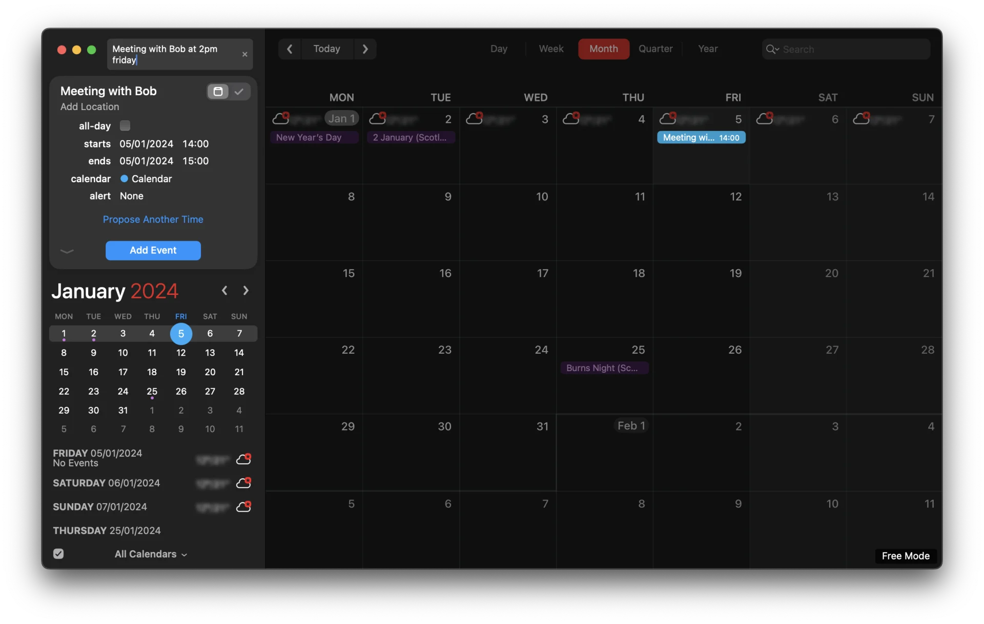 Natural Language Input into Fantastical Calendar