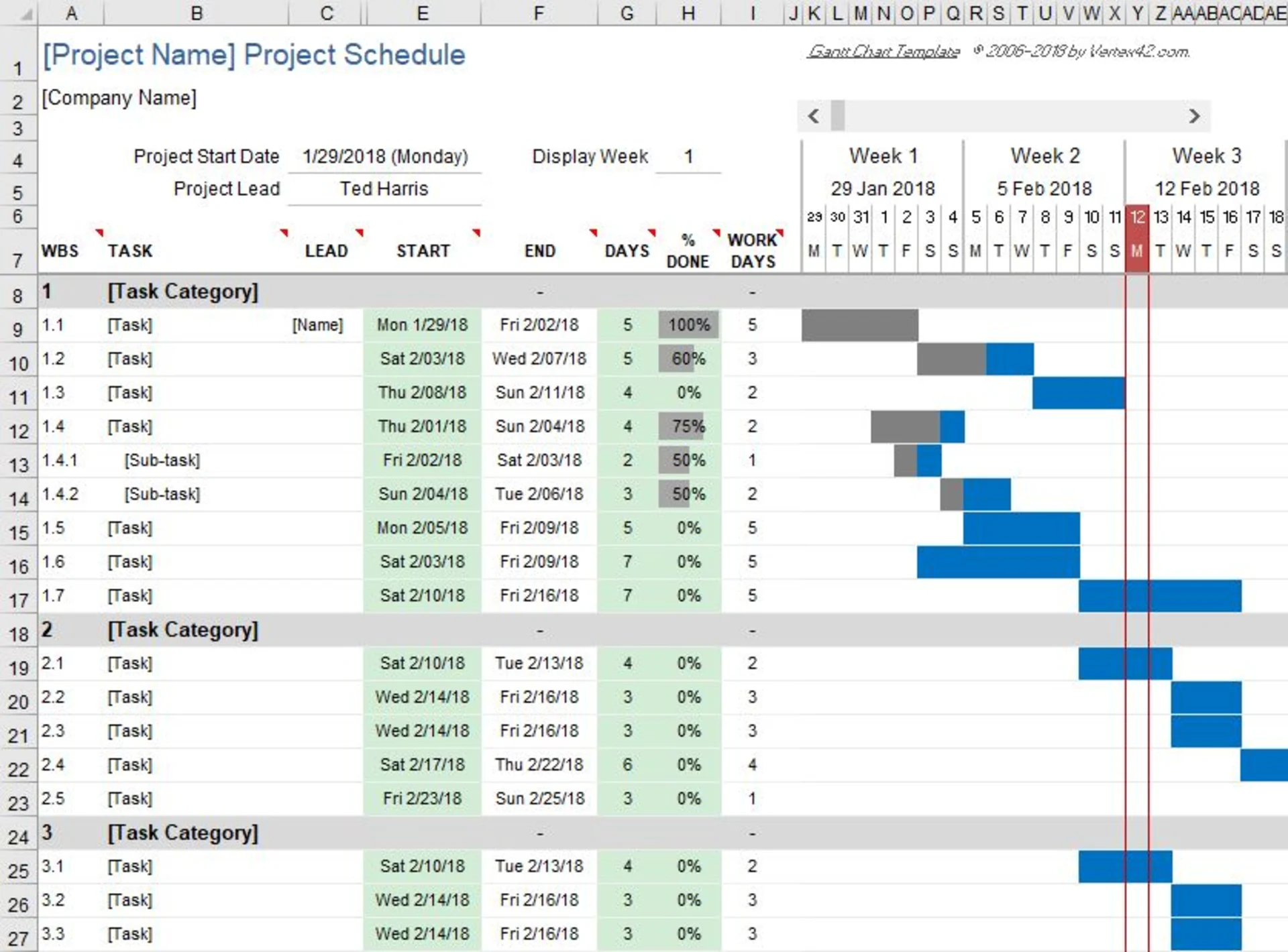 Microsoft Excel used for a Gantt Chart to manage tasks, events and projects.